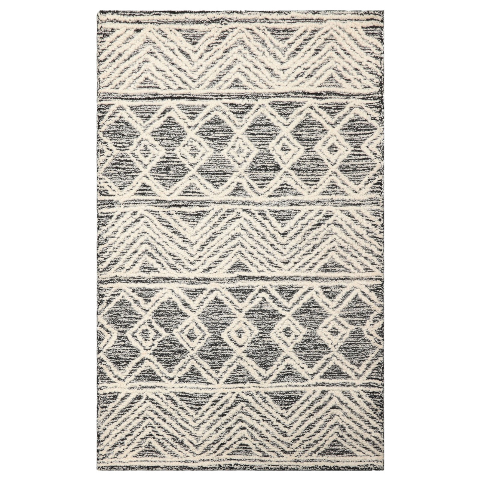 LoomBloom Multi Sizes Modern Black & White Hand Tufted Geometric Wool Area Rug