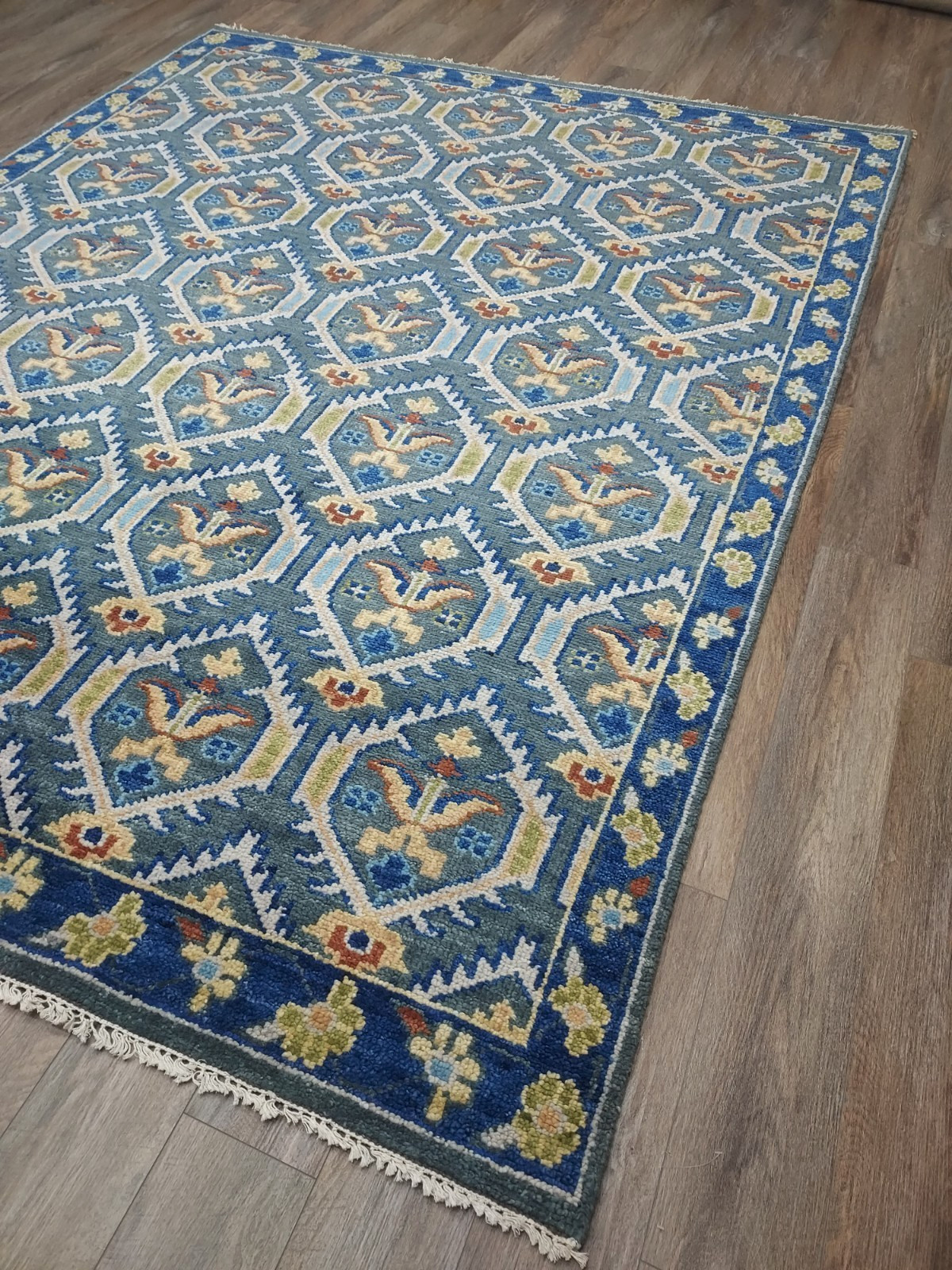 TURKISH OUSHAK RUG. GEOMETRIC MULTICOLORED HANDMADE BOHEMIAN 8×10 RUG