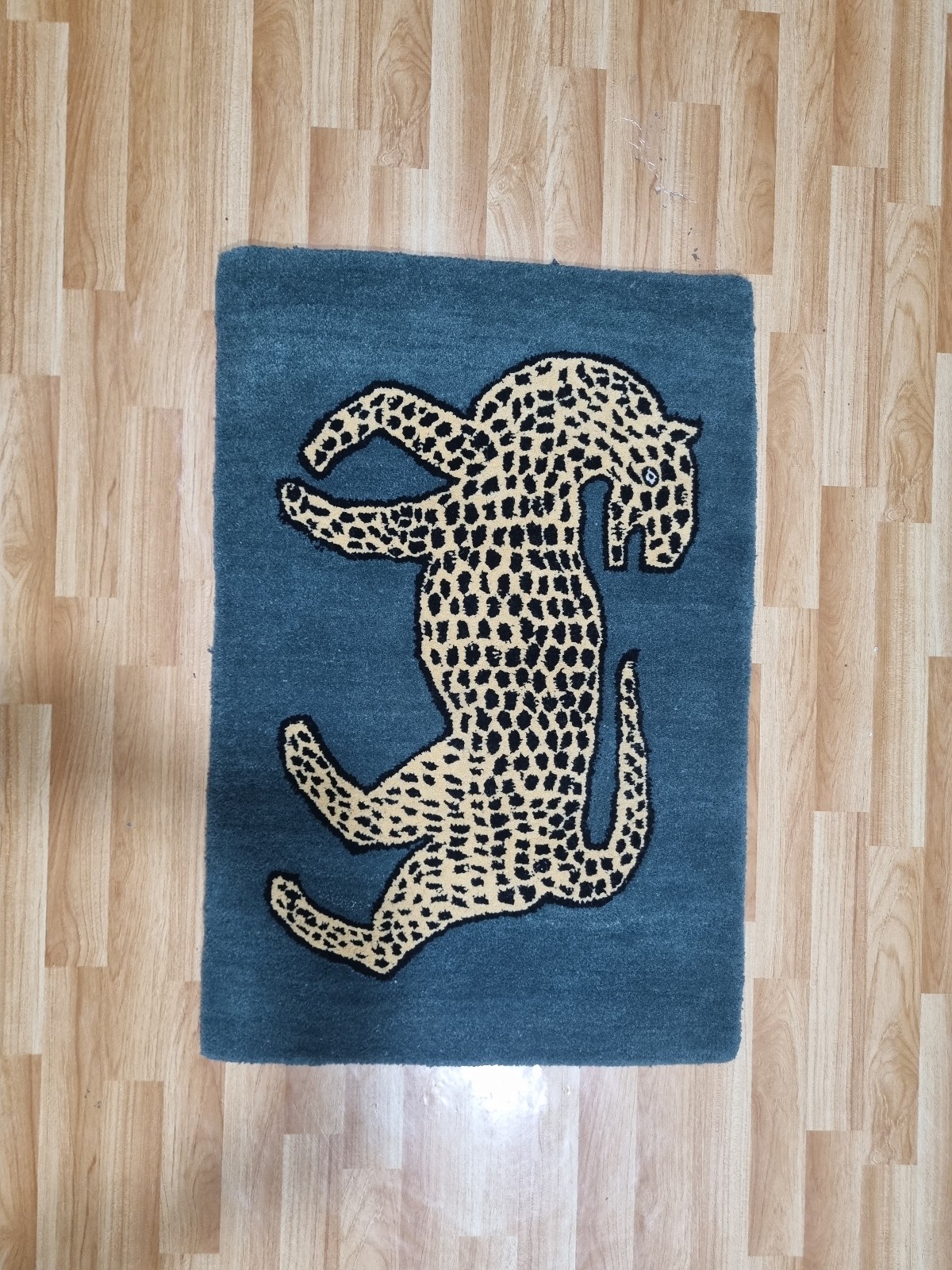 Hand Tufted Wool Area Rug 3×5 Teal Blue Leopard Animal Print Modern Accent