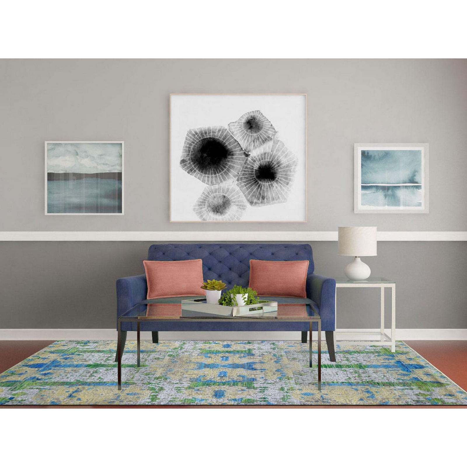6′ x 9’4″ Jewellery Design Sari Silk with Wool Colorful Hand Knotted Rug R66452