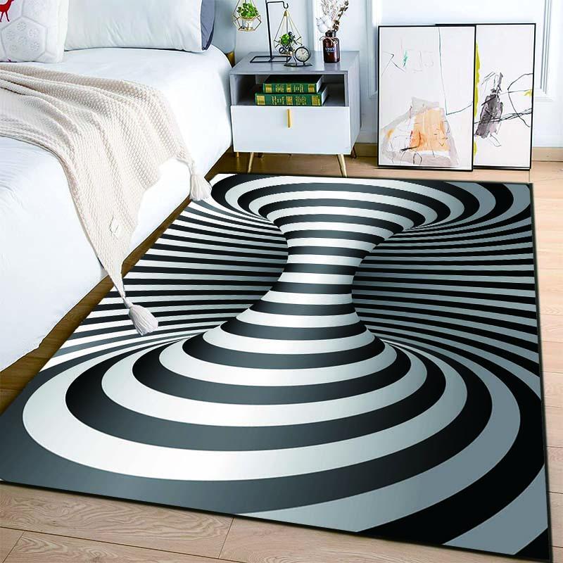 3d Vortex Vertigo Optical Illusion Black &White Geometric Carpet Rug Floor Mat