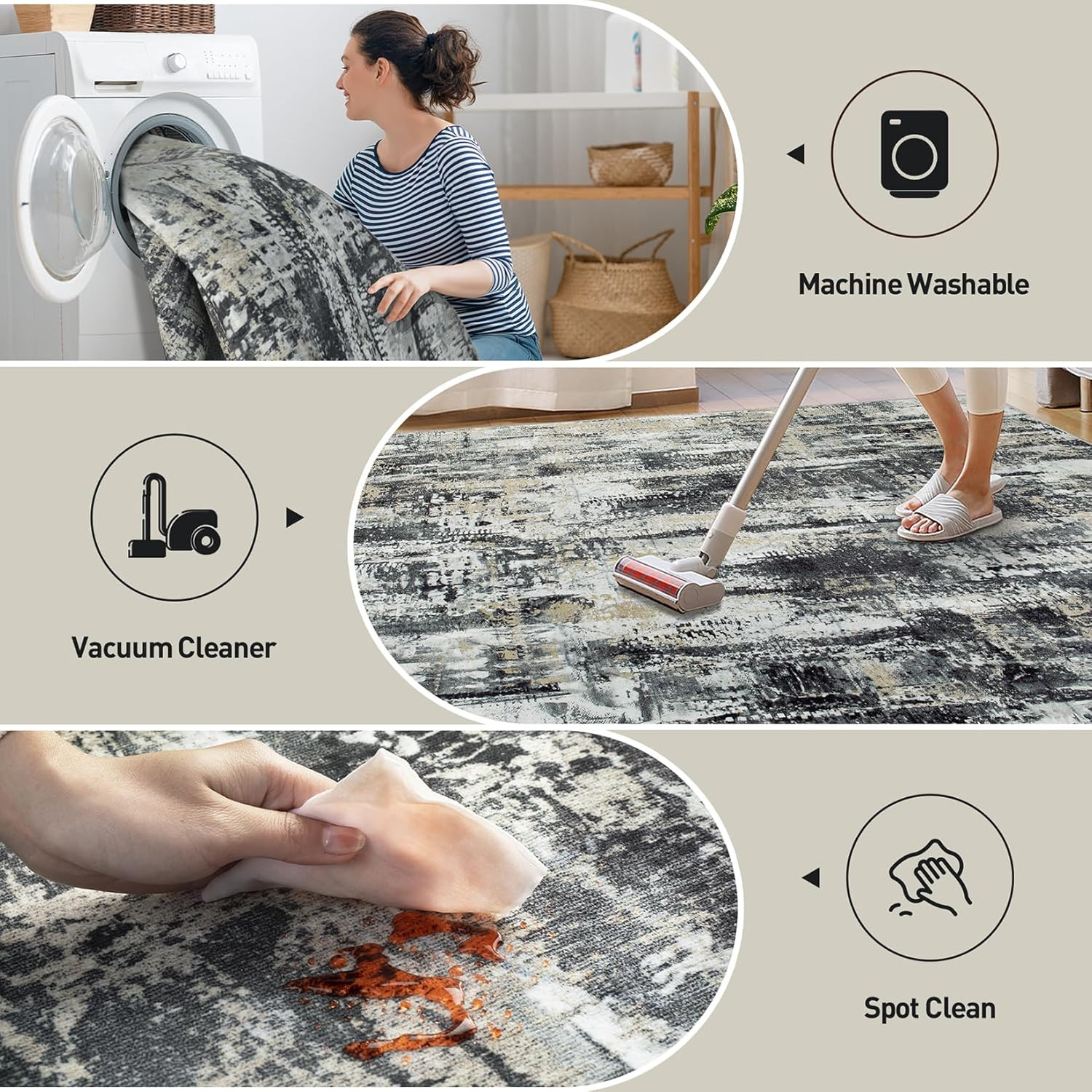 8X10 Area Rugs Washable Rug: Large Modern Abstract Living Room Rug Soft Anti-Ski