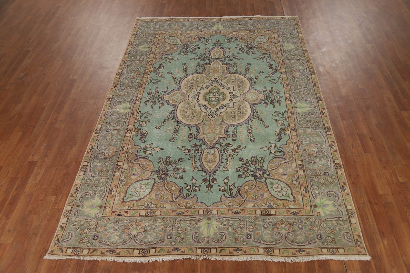 Aqua Green Medallion Tebriz Floral Area Rug 6×9 Wool Hand-knotted Room Size Rug