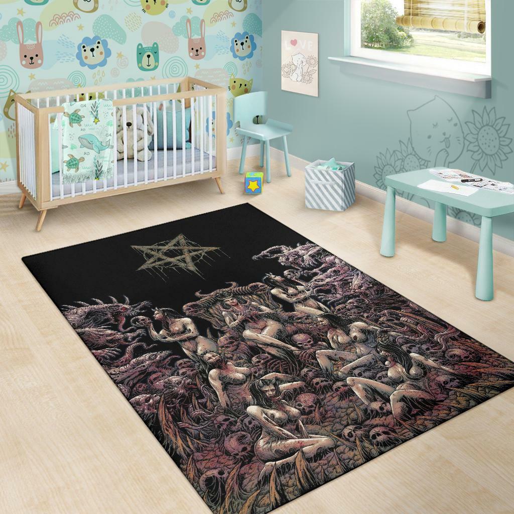 Skull Demon Satanic Pentagram Nymphomania Witch Throne Area Rug