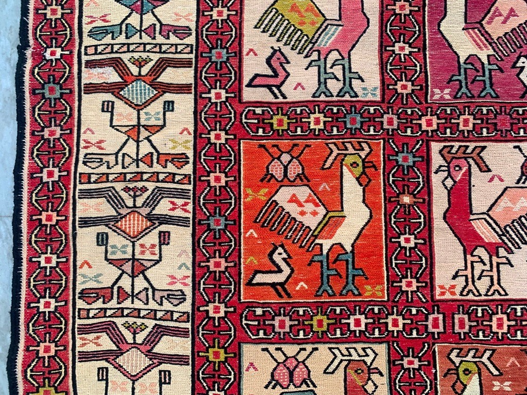 Vintage Sumak Kilim,Pictorial Kilim,Traditional Kilim 4×6 ft Free Ship