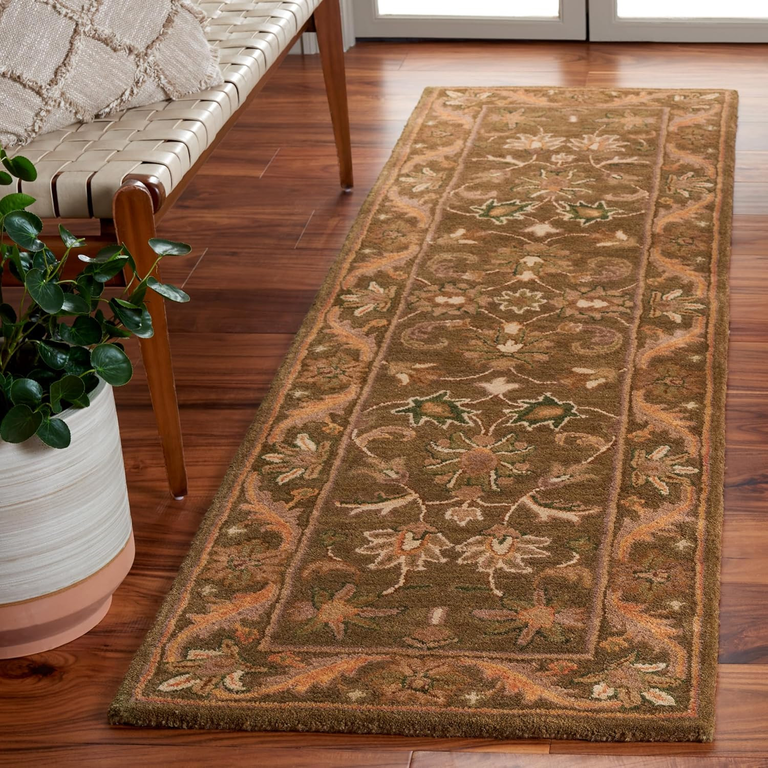 Handmade Olive & Gold Runner Rug – 2’3″ x 8′ for High Traffic Areas