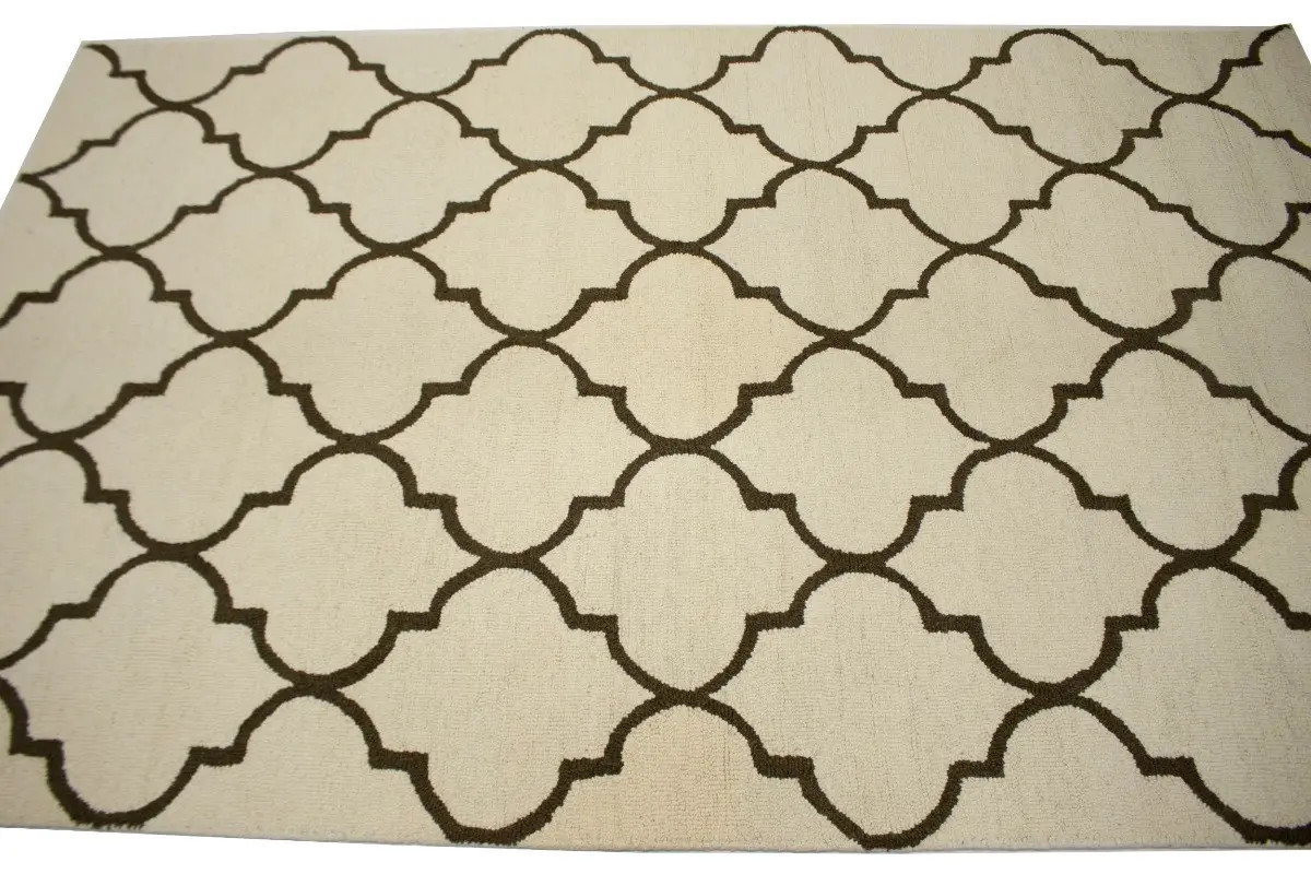 Cream & Brown Floral Trellis Design 5X8 Hand-Tufted Modern Rug Home Decor Carpet