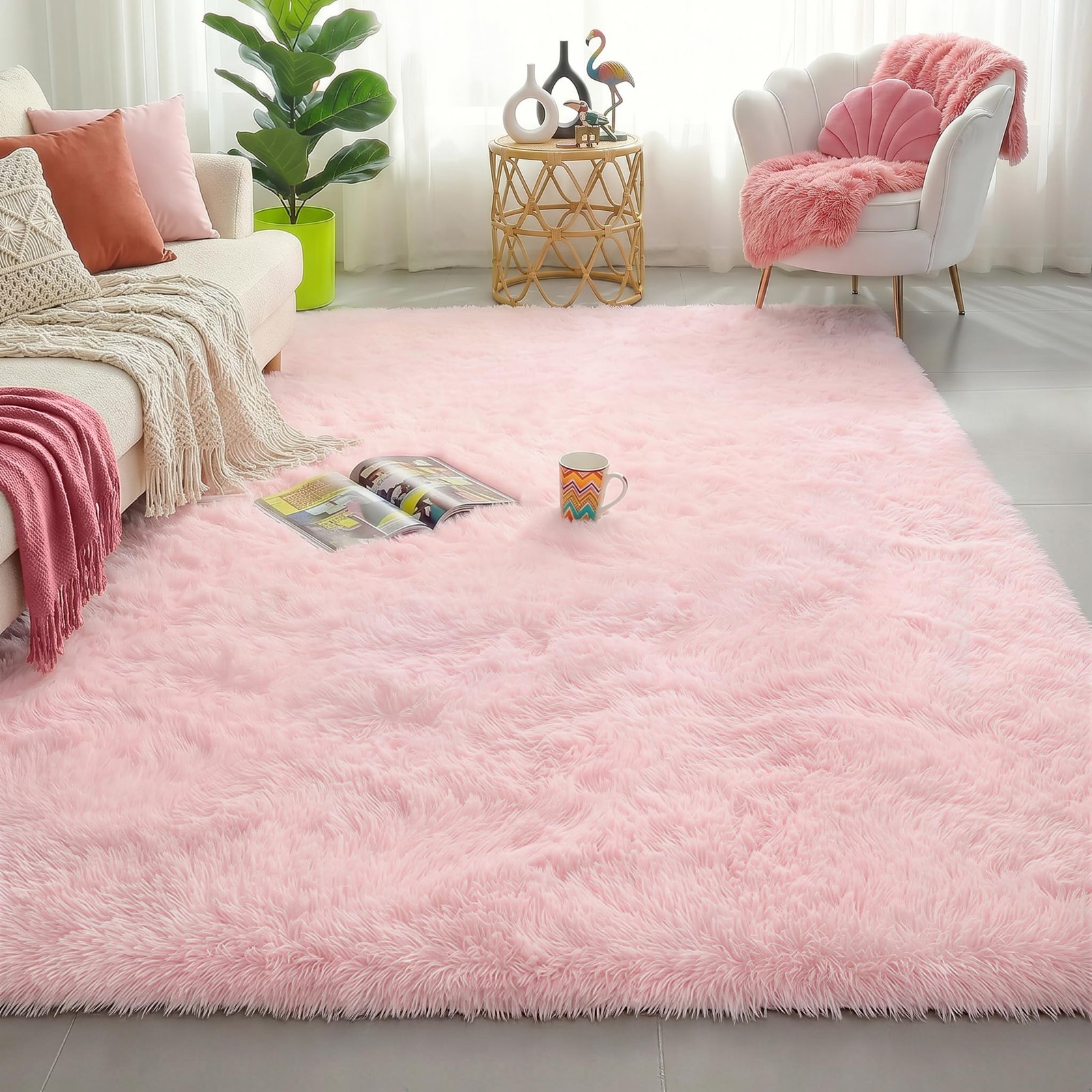 Light Pink Area Rugs for Bedroom Girls, Living Room Decor, Fluffy Fuzzy Plush…