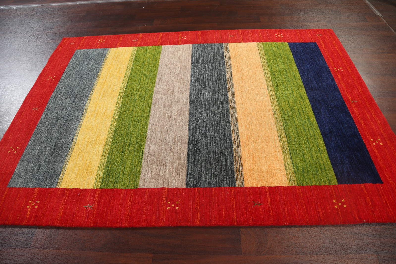 Abstract Contemporary Gabbeh Area Rug 6×8 Ft Hand-Knotted Striped Wool Rug