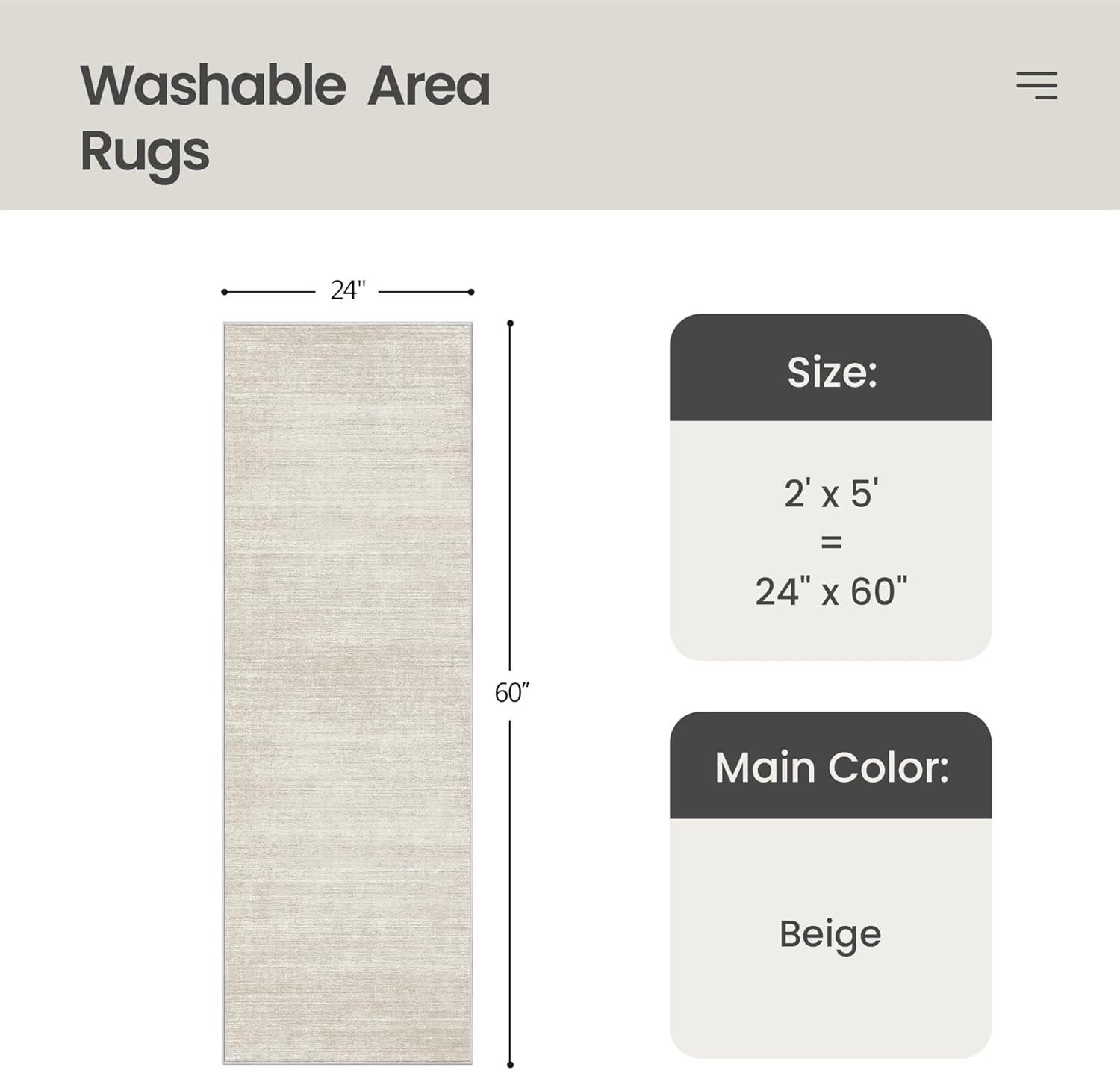 Washable Rugs 2X5 – Stain Resistant 2X5 Area Rugs for Living Room, Non Slip Back
