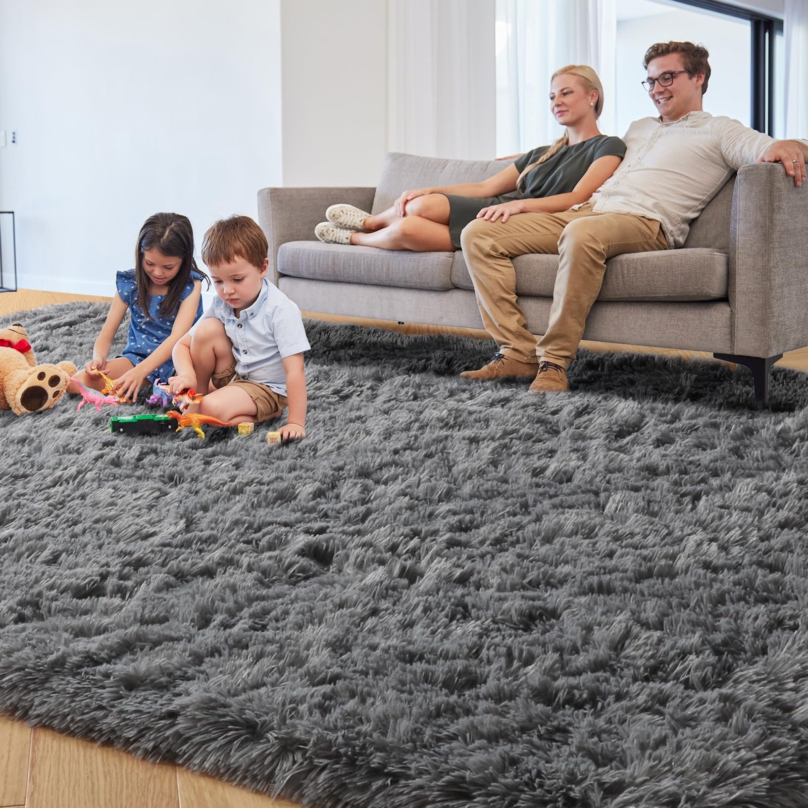 PAGISOFE Grey Fluffy Rugs for Bedroom 4×6 Area 4′ x 6′ (Rectangular), 2-