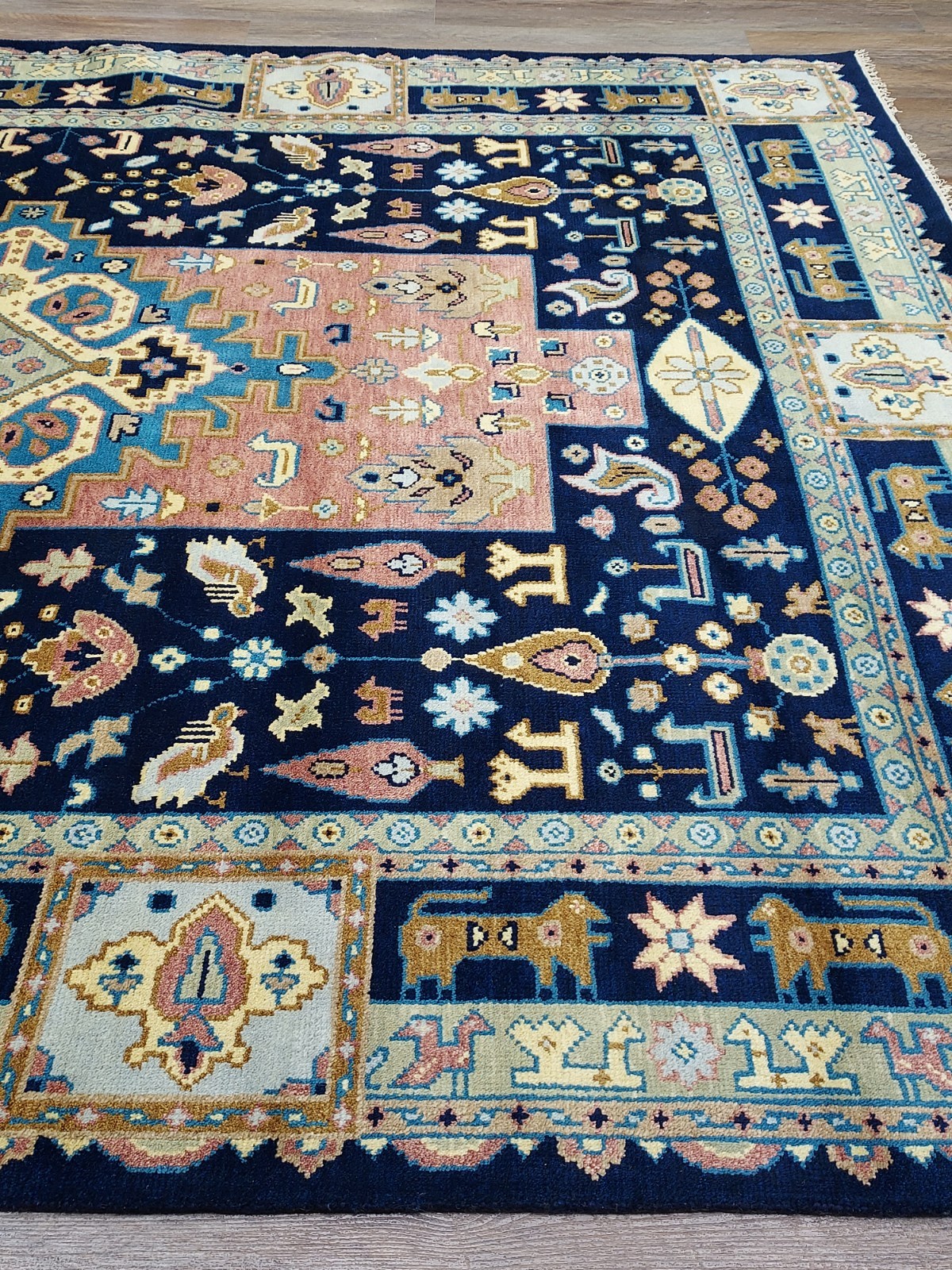 TURKISH OUSHAK RUG.MODERN MULTICOLORED AREA RUG 9×12,HANDMADE BOHEMIAN RUG