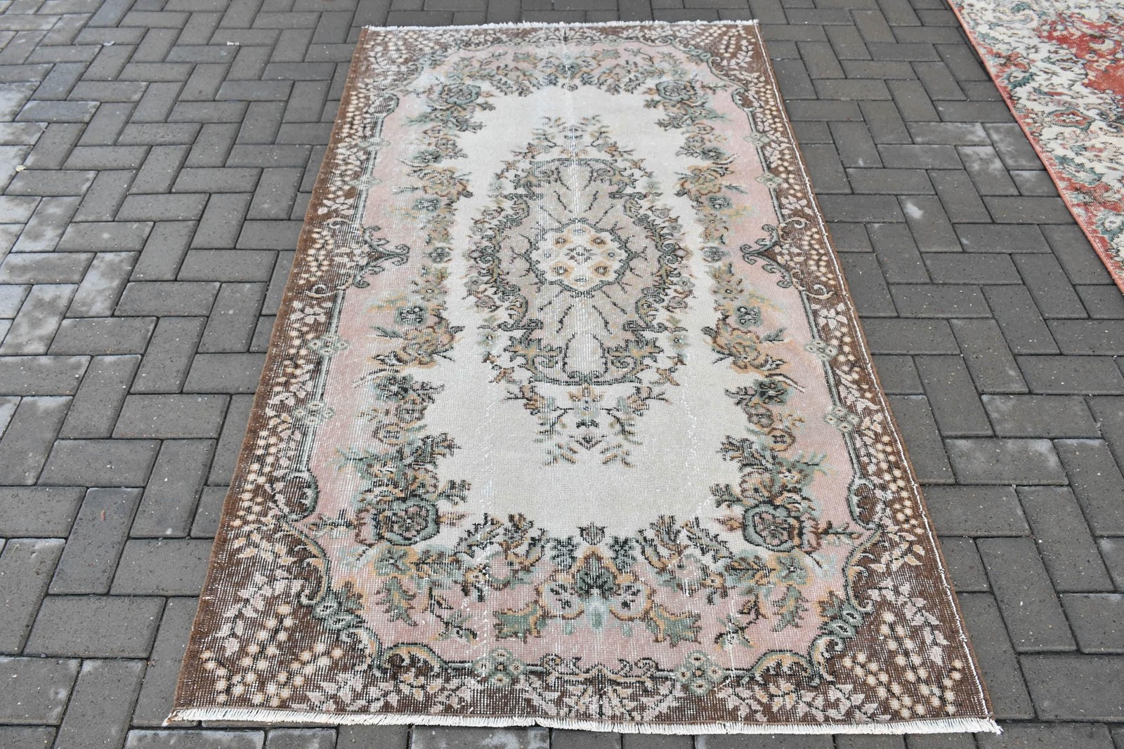 Turkish Area Rug, 3,9×6,6 ft Vintage Rug, Brown Patchwork Wool Rug