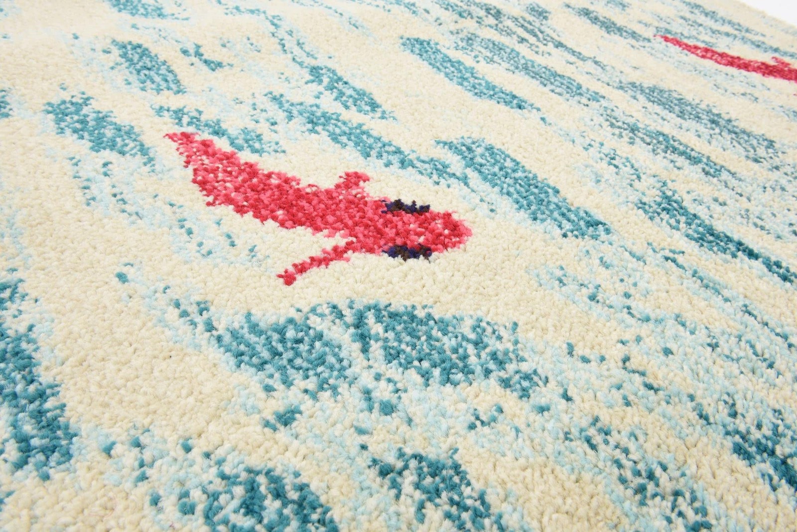 Positano Collection Coastal Modern Bright Colors Fish Beige Runner Rug (3′ x …