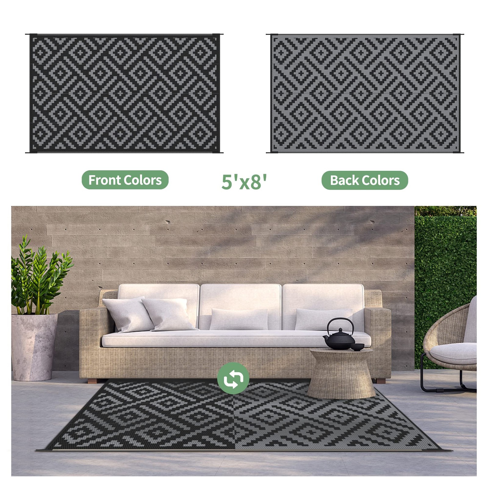 Outdoor Patio Rug 5×8 Waterproof Mat RV Camping Deck Camper Balcony Backyard Pla