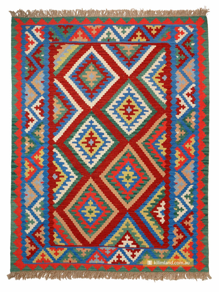 Authentic Persian Qashqai Kilim Rug Handwoven 100% Wool 198x151cm