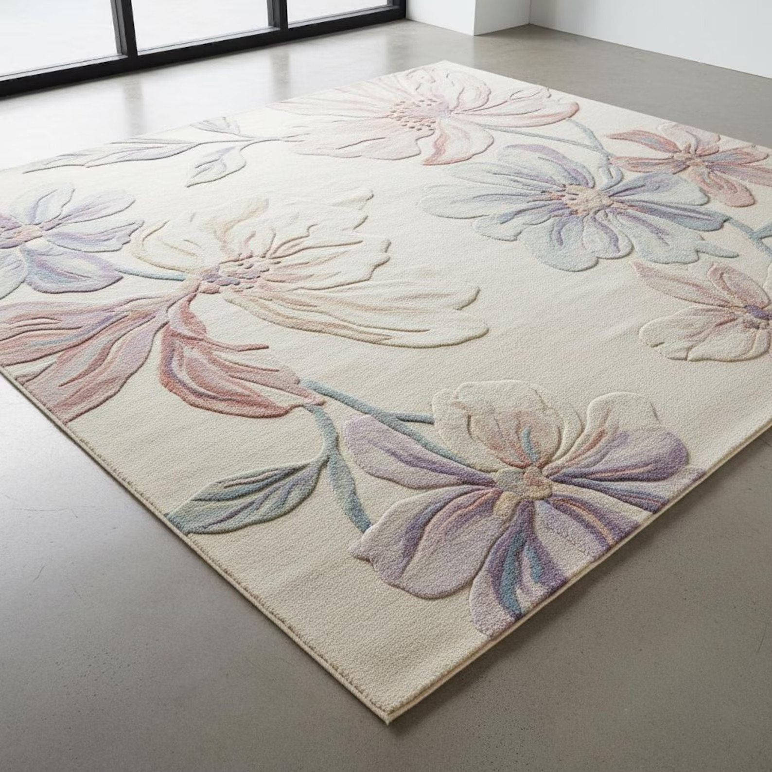 Hand-Tufted Wool Pastel Flower Rug Modern Design Carpet Hall Room