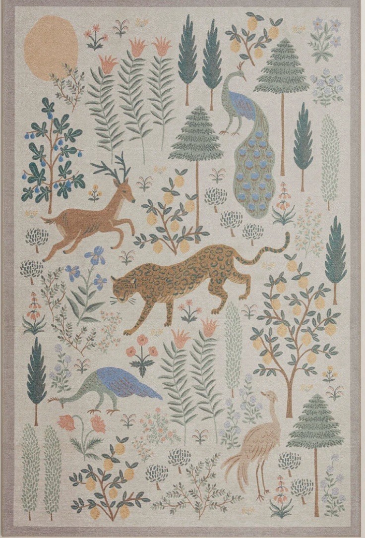 Stunning Bliss Woodland Animal Botanical Jungle Indoor Area Rug 3’4”x5’4” Cream