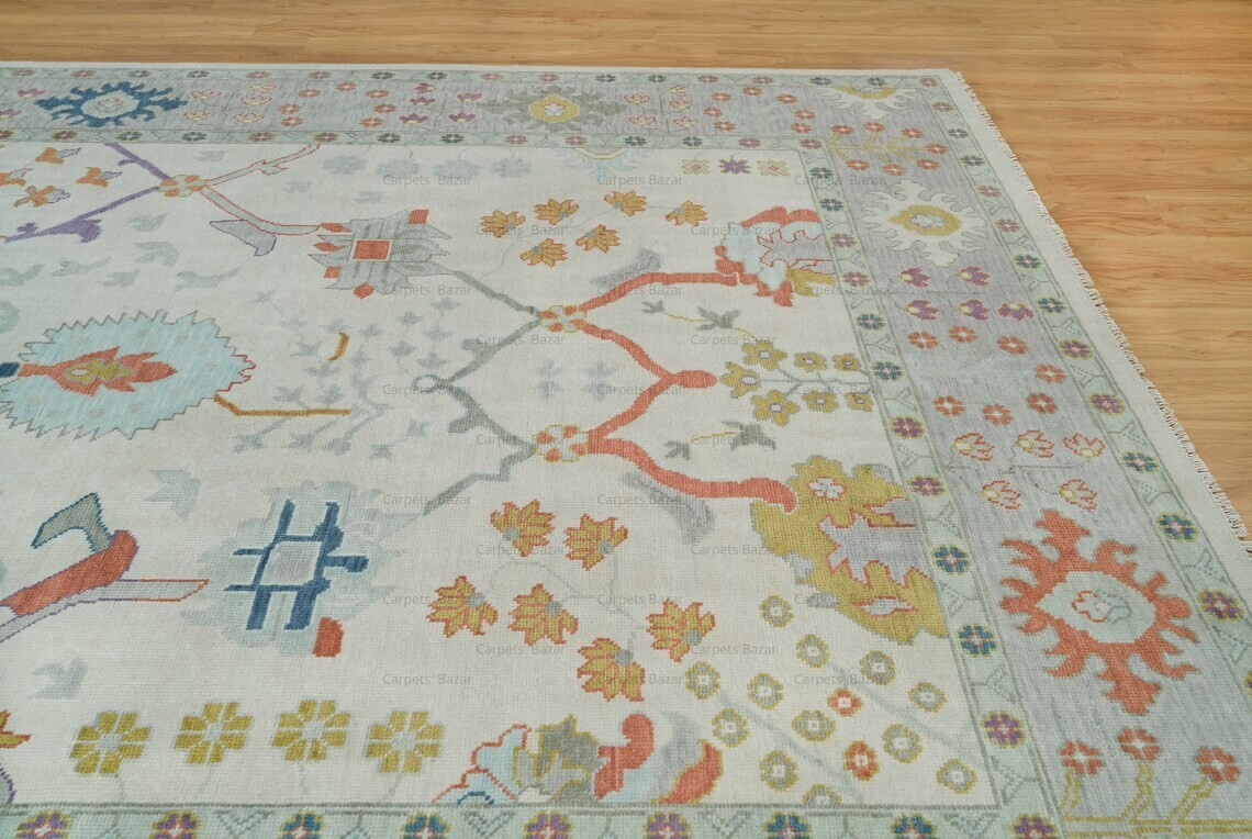 10×8 New Oushak Rug Cream Contemporary Hand Knotted Living Room Area Rug Home
