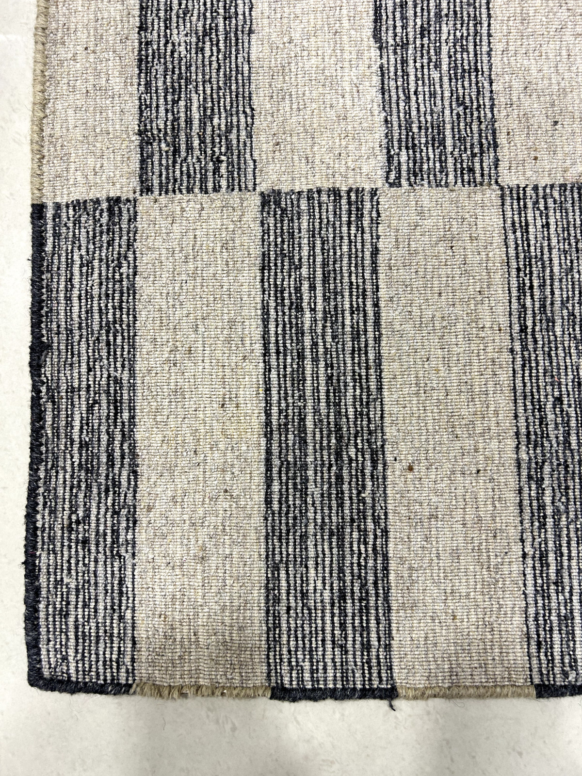 Hand Woven Checkerboard Wool Area Rug 9×12 Black Cream Modern Handmade Carpet