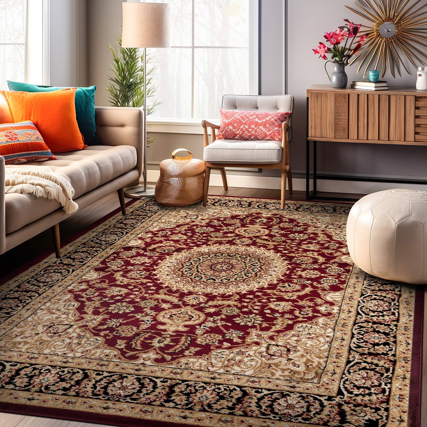 Large Traditional 8×10 Living Room Rugs Oriental Medallion Area Rug 5×7 Carpet