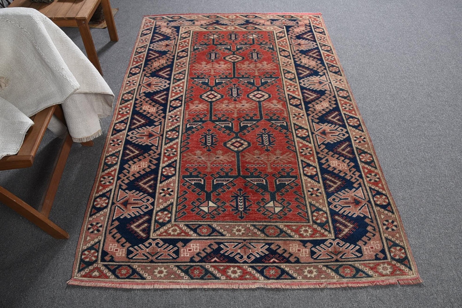 4,3×6,5 ft Turkish Rug, Rug Rug, Red Striped Rug Wool