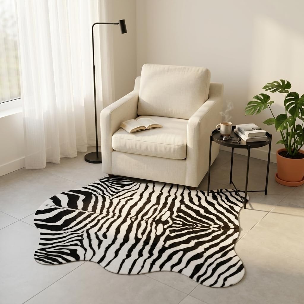 Modern Minimalist Zebra Pattern Rug 4’7”x5’3” – Lightweight and Easy Care