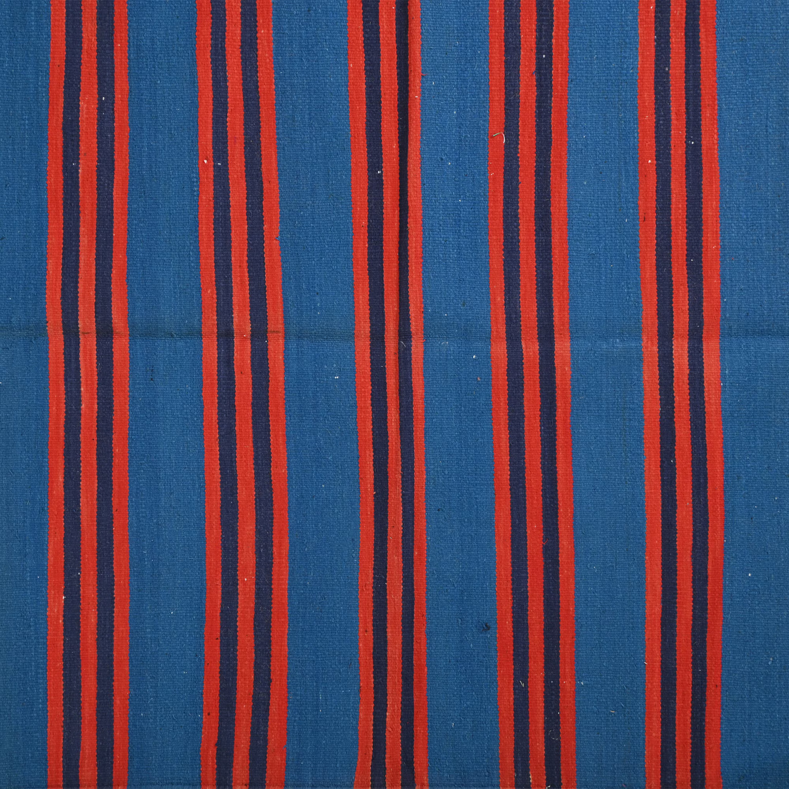 Handmade Punjabi Dhurrie Rug 3.6×6.6 Blue Red Cotton Kilim Reversible Area Rug