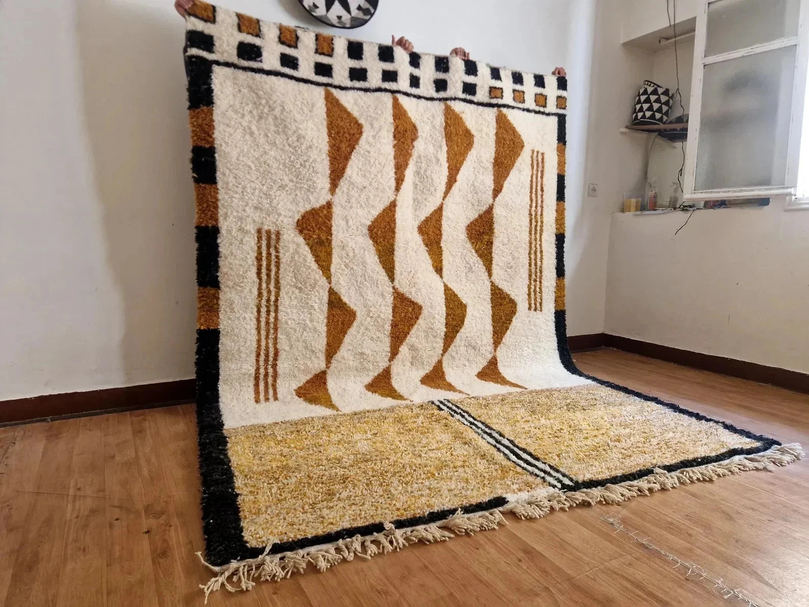 Hand Knotted Moroccan Berber Wool Rug Color Multicolor Design Handmade Carpet Ru