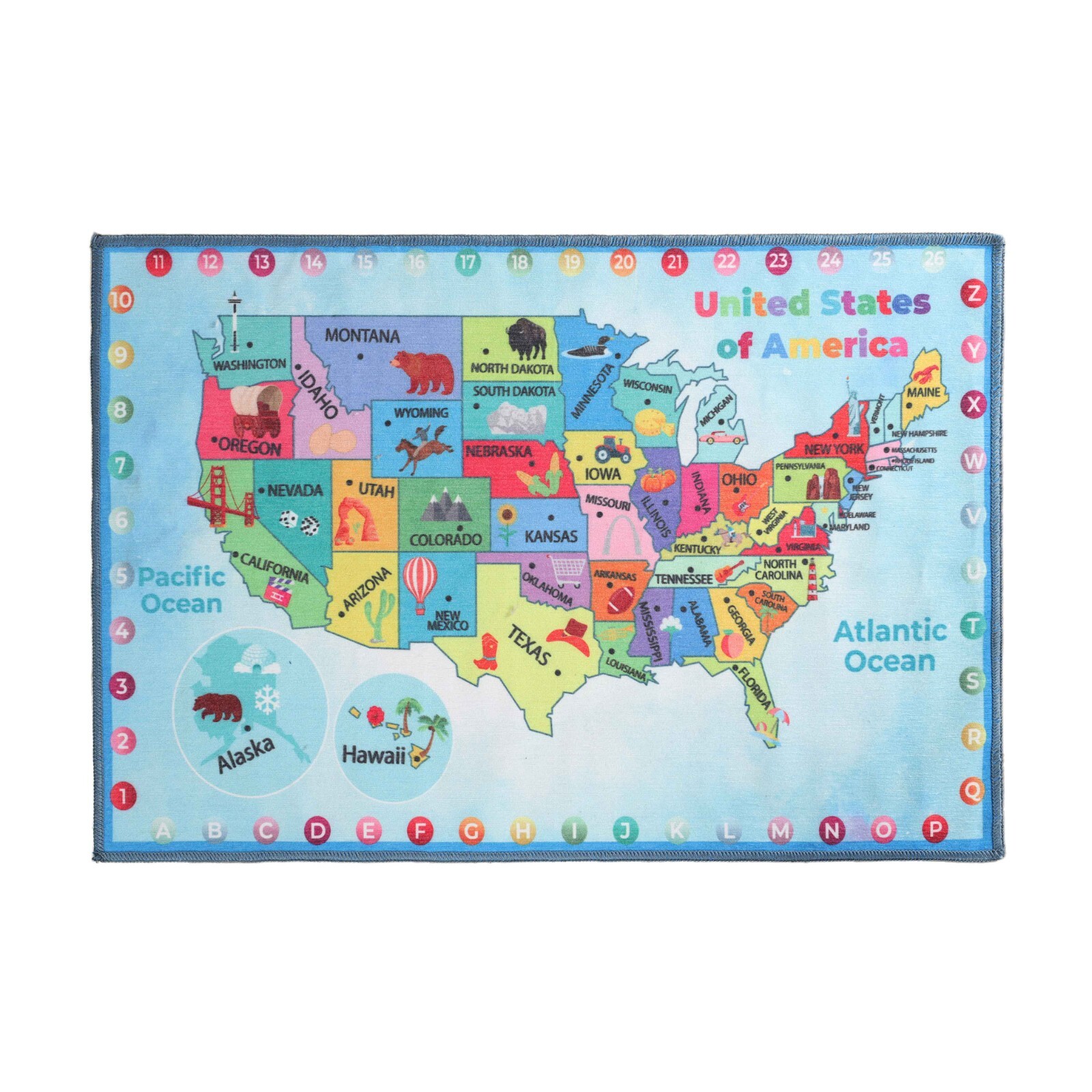 United States Map Playroom Non-Slip Washable Rugs Kids Nylon Indoor Area Rug
