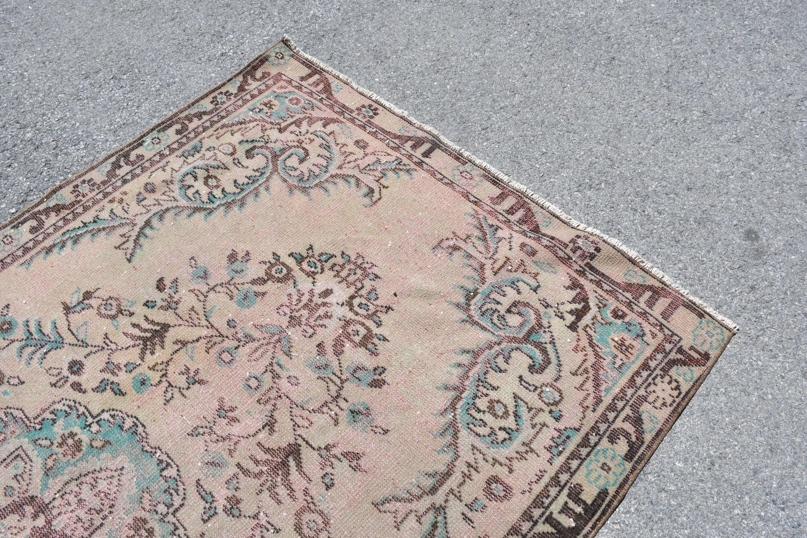 5×9,6 ft Turkish Rug, Vintage Large Rug, Brown Blue Abstract Wool Rug