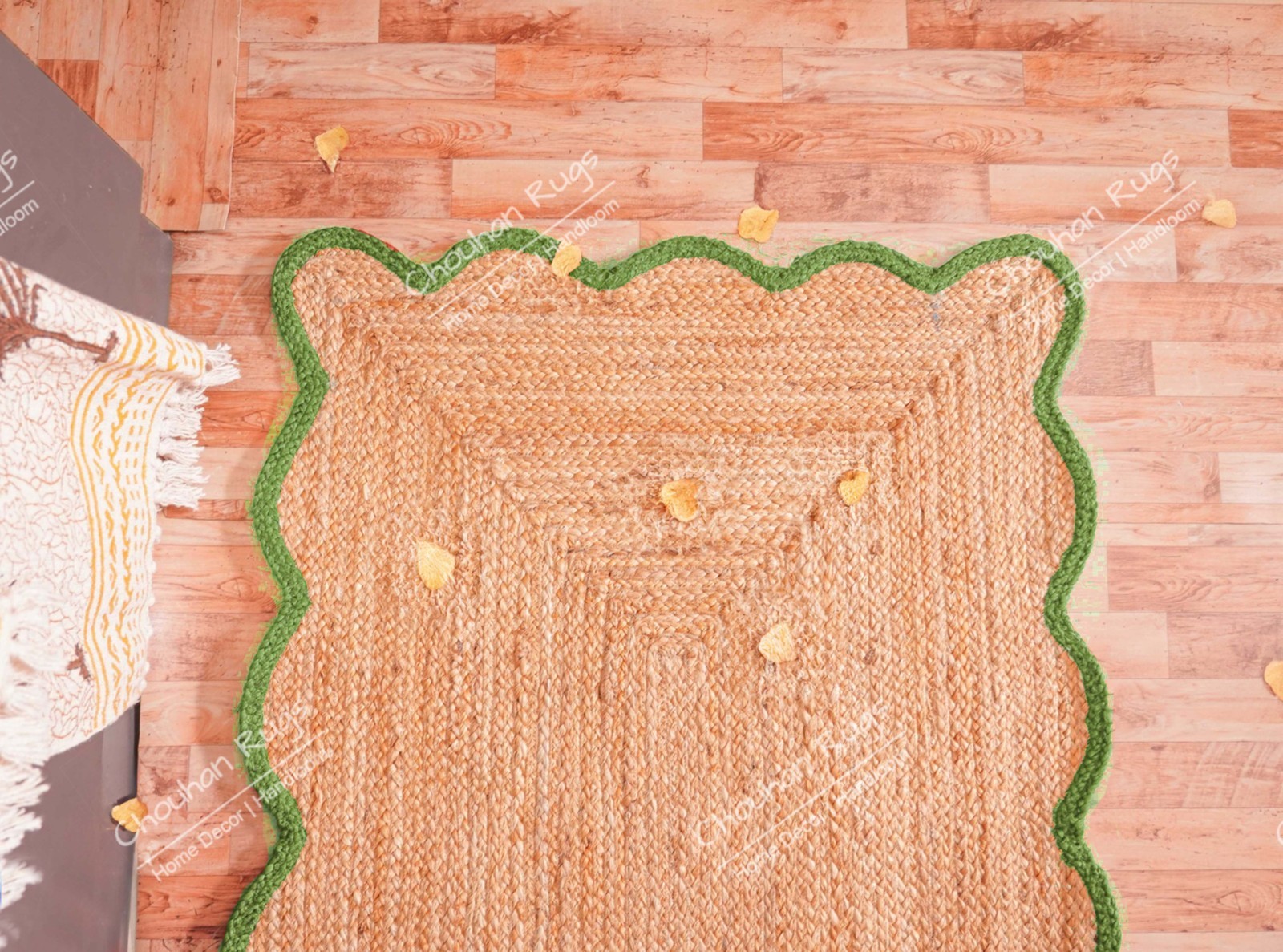 Custom Size 7×12 Ft hand Braided Jute rug Wit Light green border Home decor Rug
