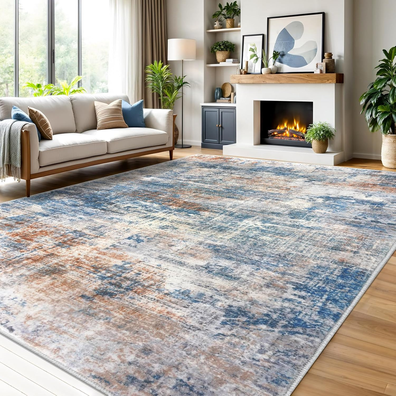 Large 9×12 Ft Abstract Washable Area Rug for Living Room & Dining Room