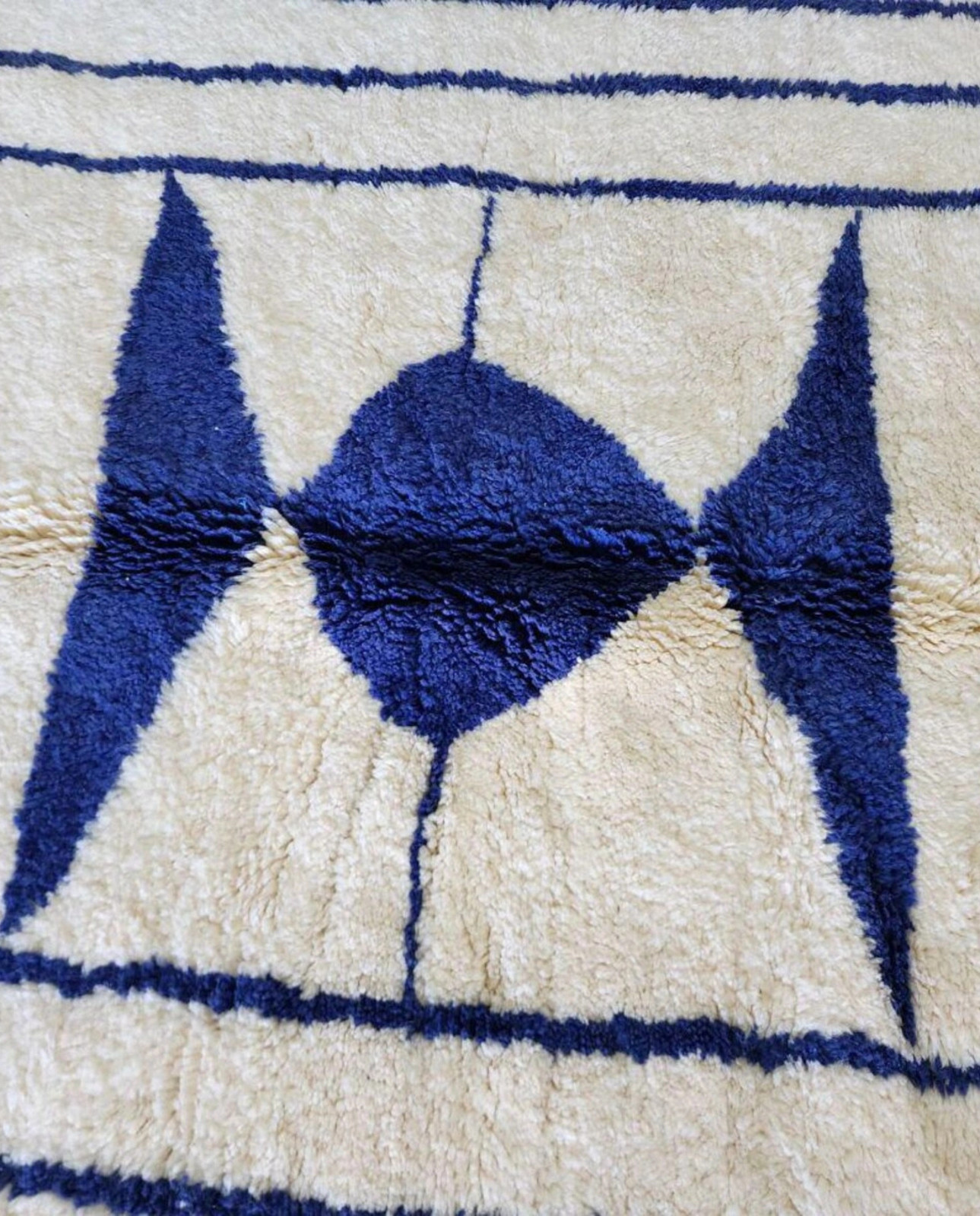 Beni Ourain Moroccan Rug Cream Navy Nested Border Medallion Hand Knotted Wool