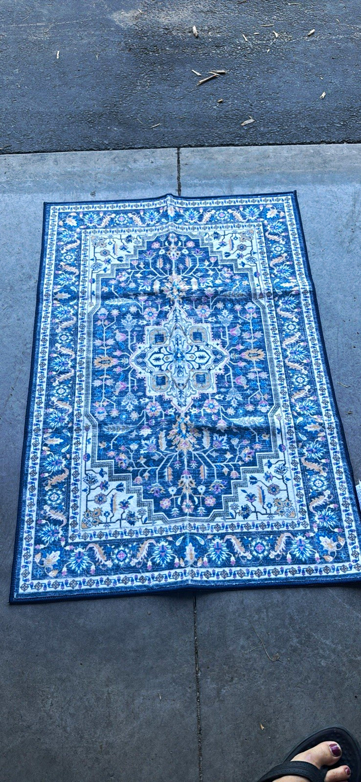 Blue & White Medallion Traditional Woven Area Rug 3x2ft Rectangle Low Pile
