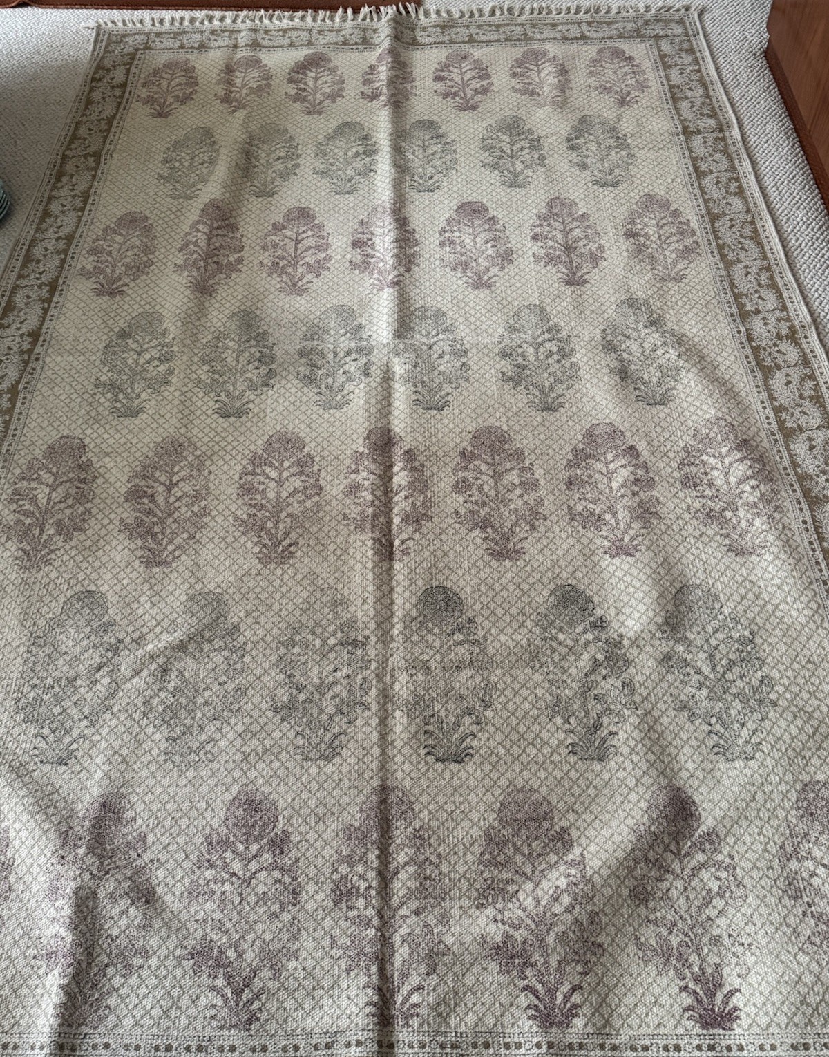Indian Hand Block Print Cotton Rug Hand Loomed Area Rug 5 X 8.4 Feet, Vintage