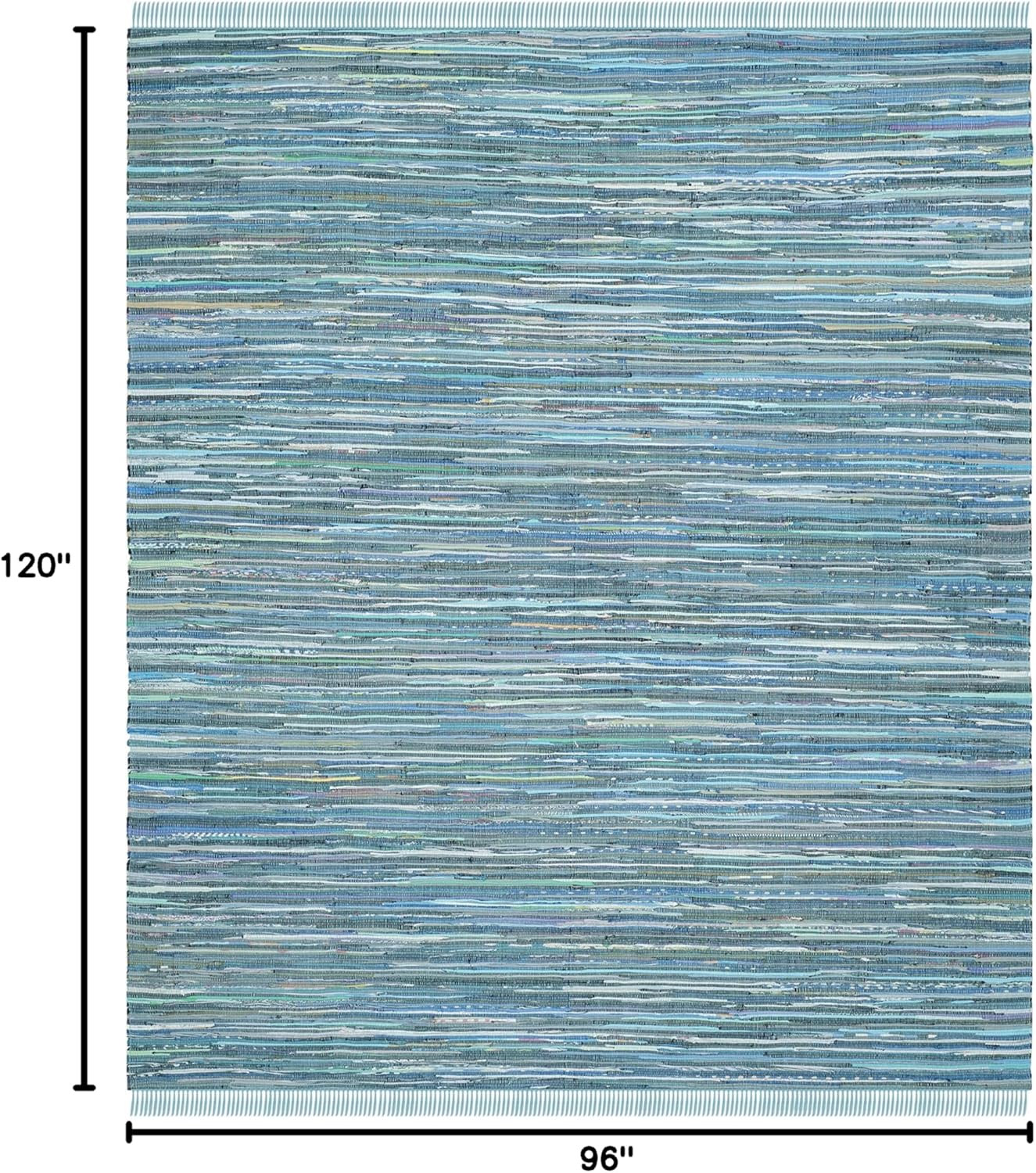 Handmade Boho Stripe Rag Rug – 8′ x 10′, Blue & Multi, Durable for High Traffic