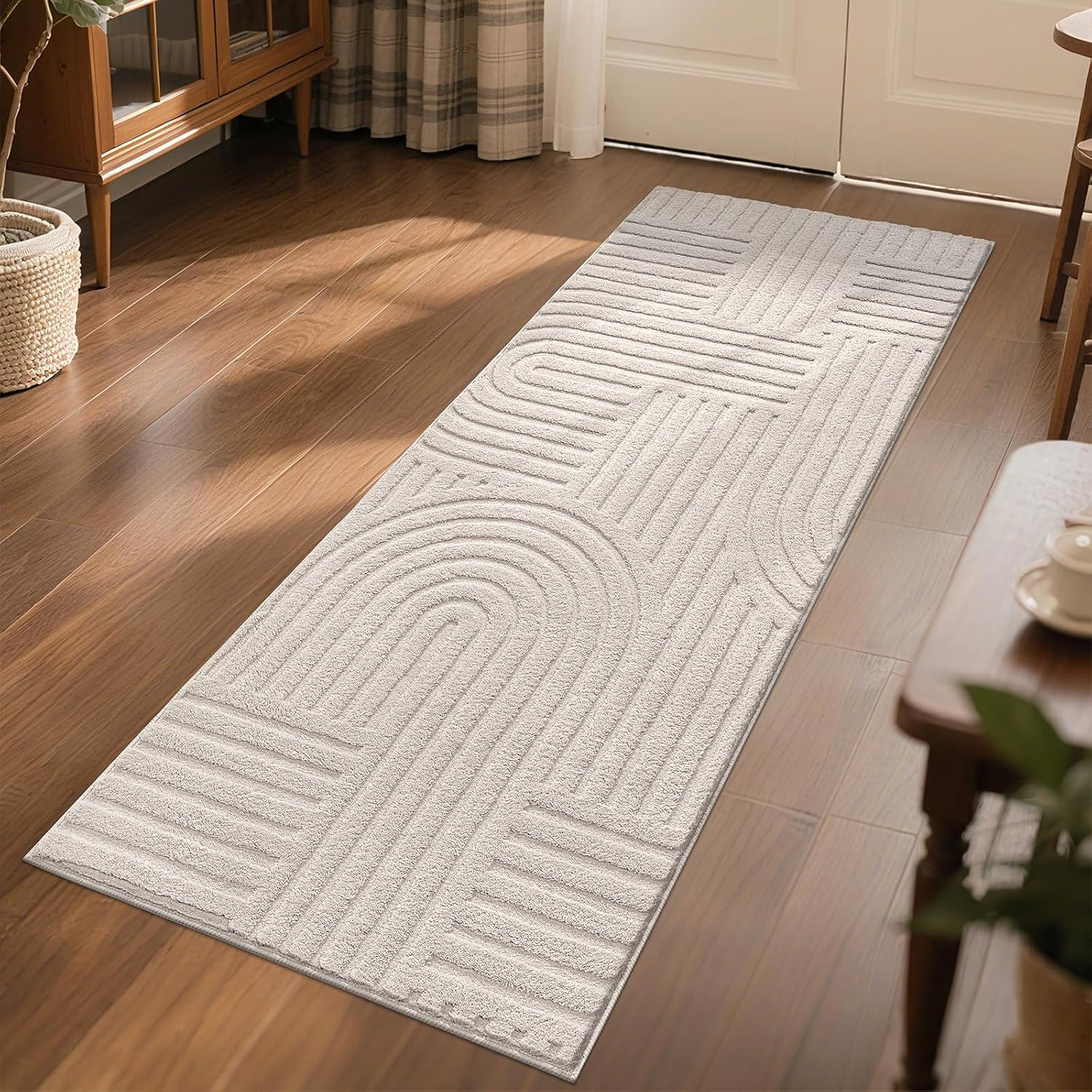 Soft Cozy Fluffy Arch Pattern High Low Pile Runner Rugs 2’X6′ Non Slip Washable