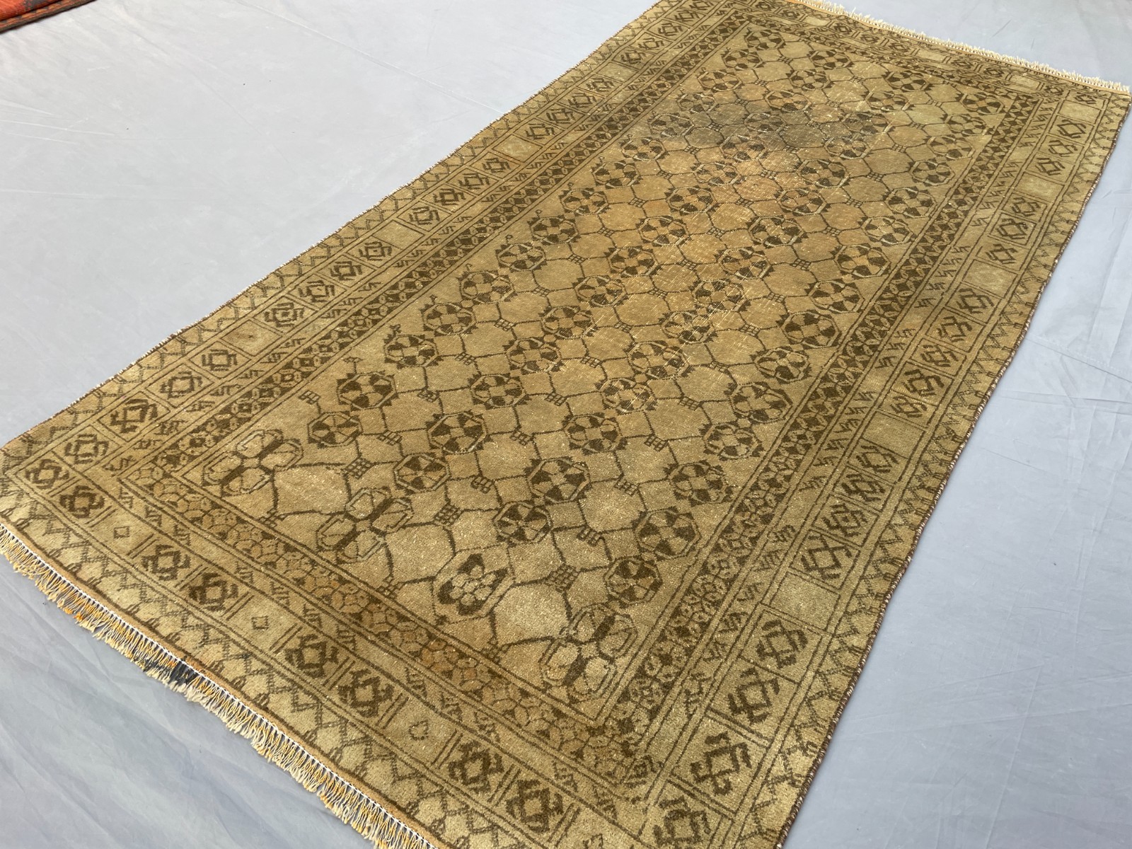 3×6 Vintage Turkoman Rug Terracotta Brown Tribal Wool Carpet Handmade Geometric