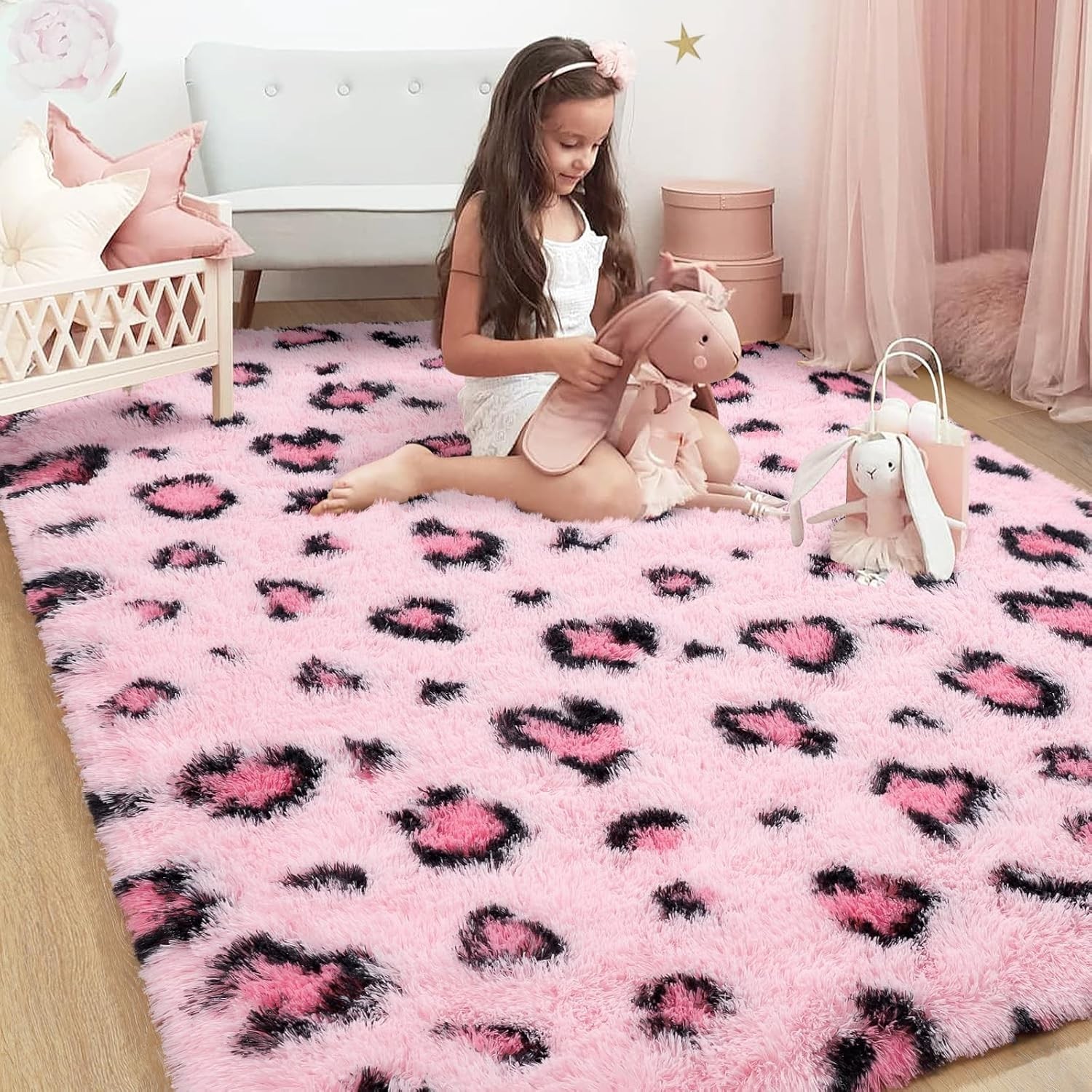 Pink Leopard Print Rug 5×8 – Soft Cheetah Area Rug for Girls Bedroom & Nursery