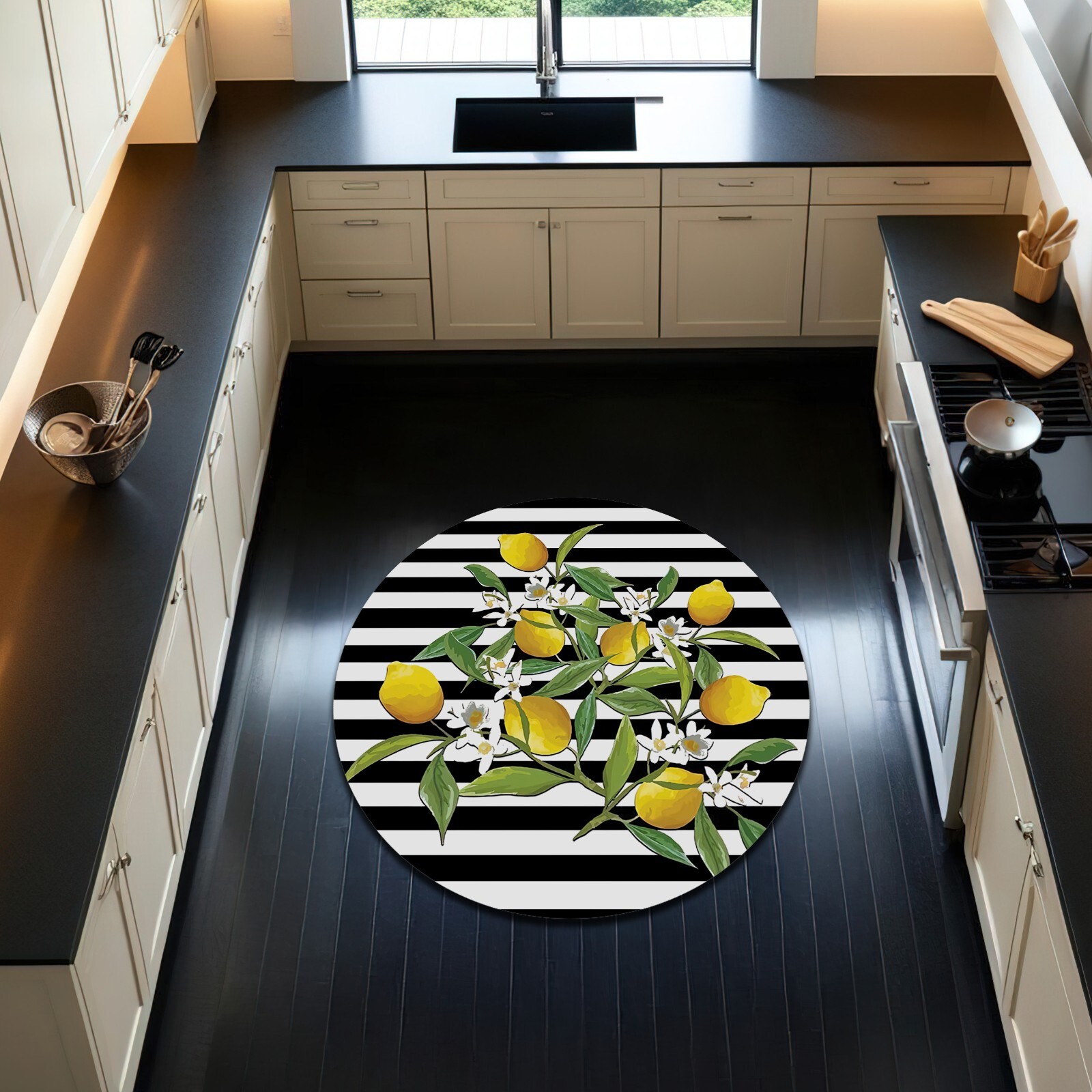 Lemon Tree Pattern Kitchen Carpet Fruit Rug Stripped Dining Room Modern Mat