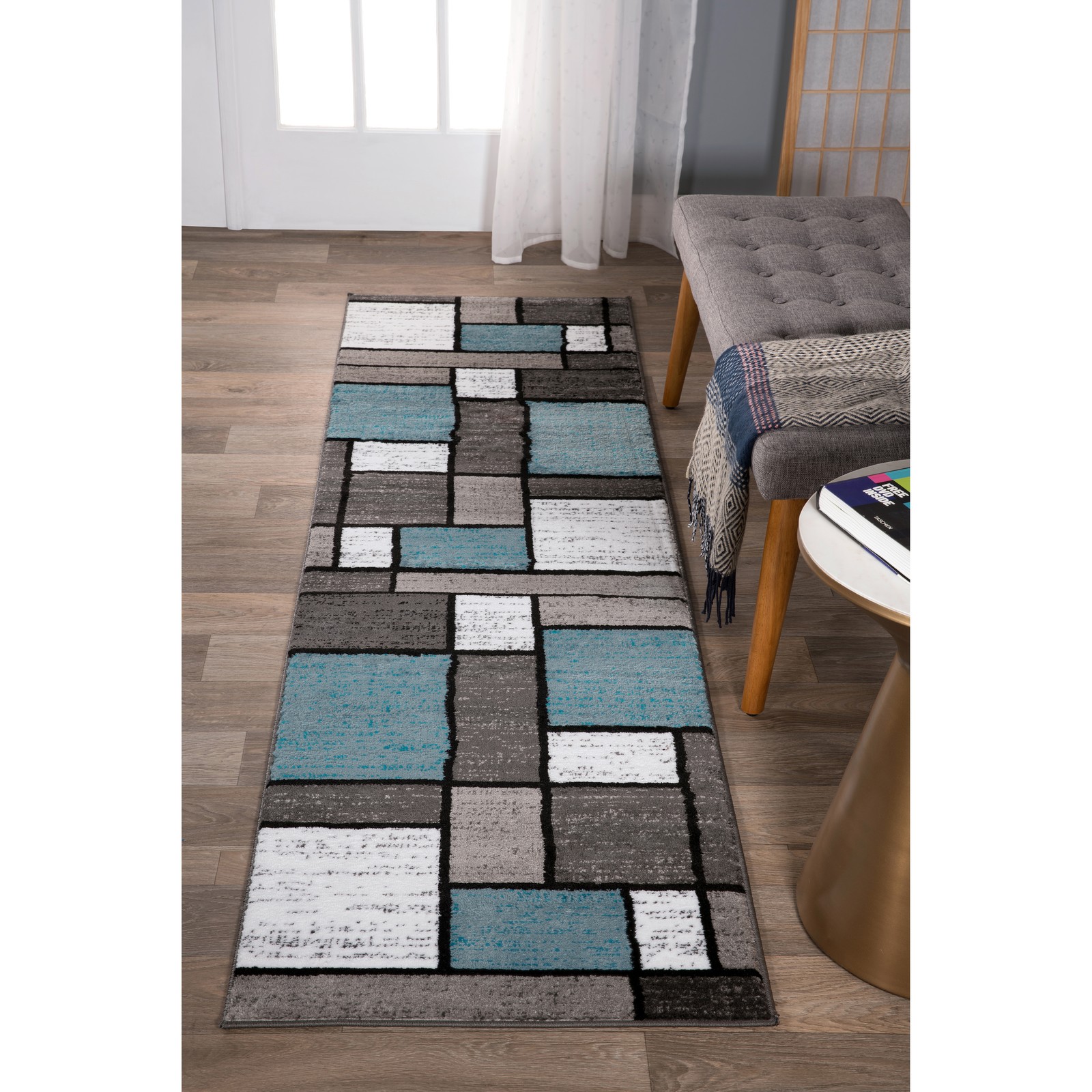 Rugshop Rugs Runner Modern Boxed Color Block Runner Rug for Hallway Rugs 2’7″x8′