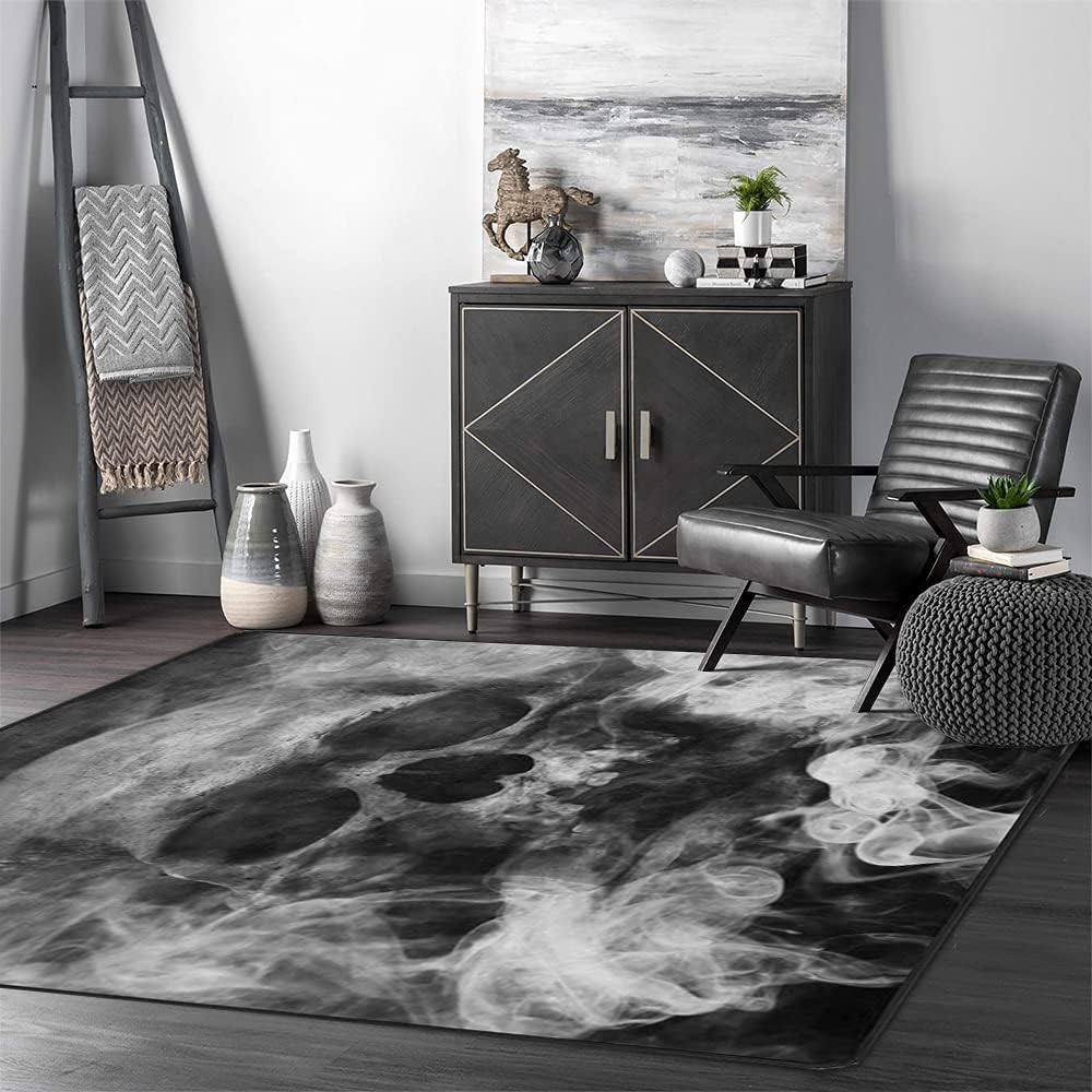 Smoke Sugar Skull Area Rug 5’X7′ Soft Durable Carpet for Living Room/Bedroom