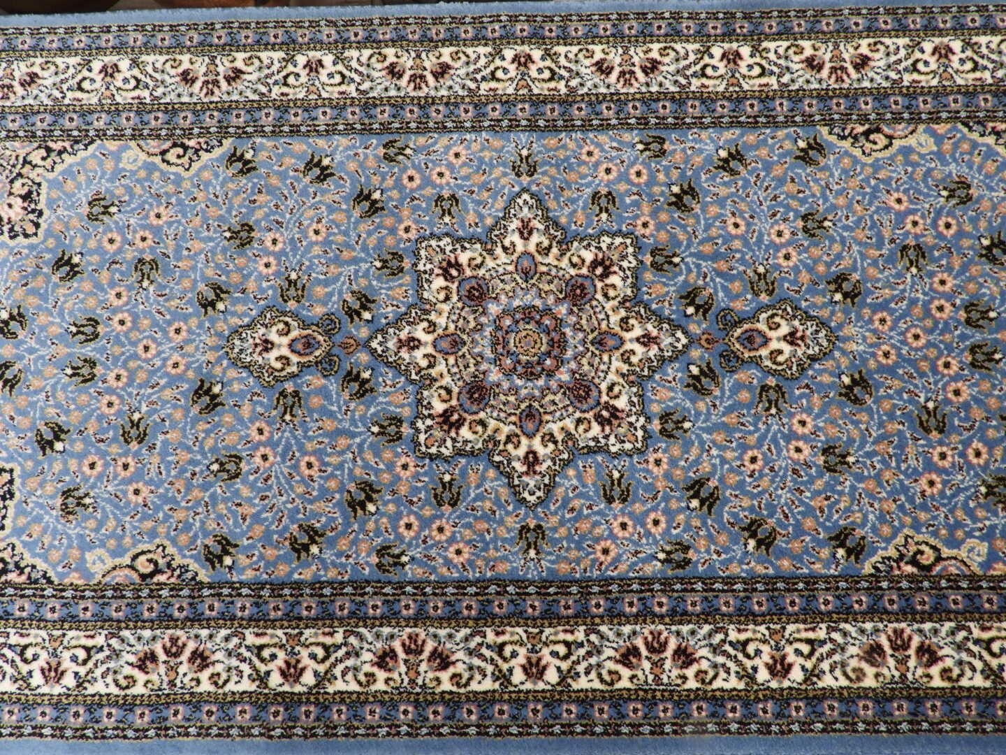 Blue Medallion Design Wool Area Rug 80×160 Cm