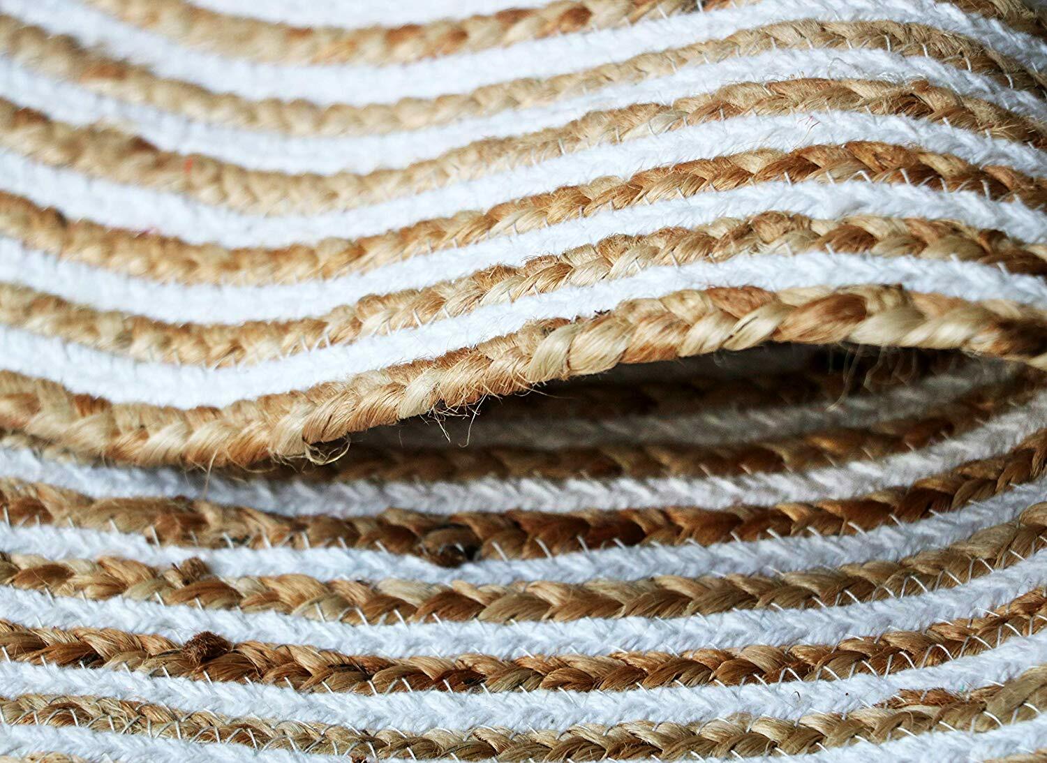Rug Jute Natural Floors Handmade Jute & Cotton Round Area Carpet Reversible Rug
