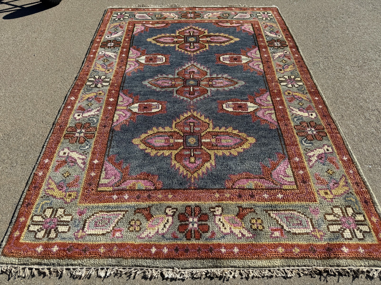 4×6 PINK BLUE HANDMADE WOOL RUG handwoven geometric soft new oushak heriz carpet