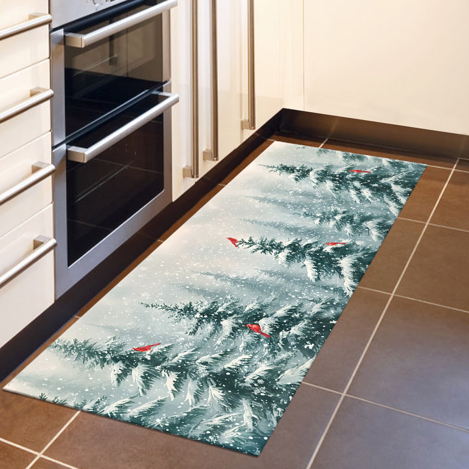 Snow Forest Pine Tree Winter Kitchen Mat Non-Slip Carpet Bedroom Floor Area Rugs