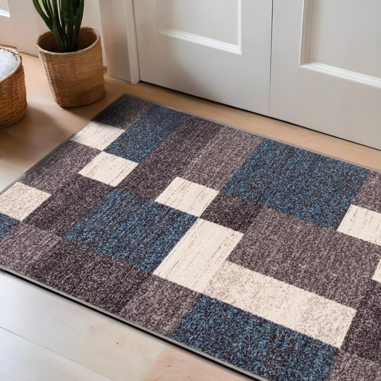Rugshop Modern Boxes Design Non-Slip Non-Skid Carpet Mat Area Rug For