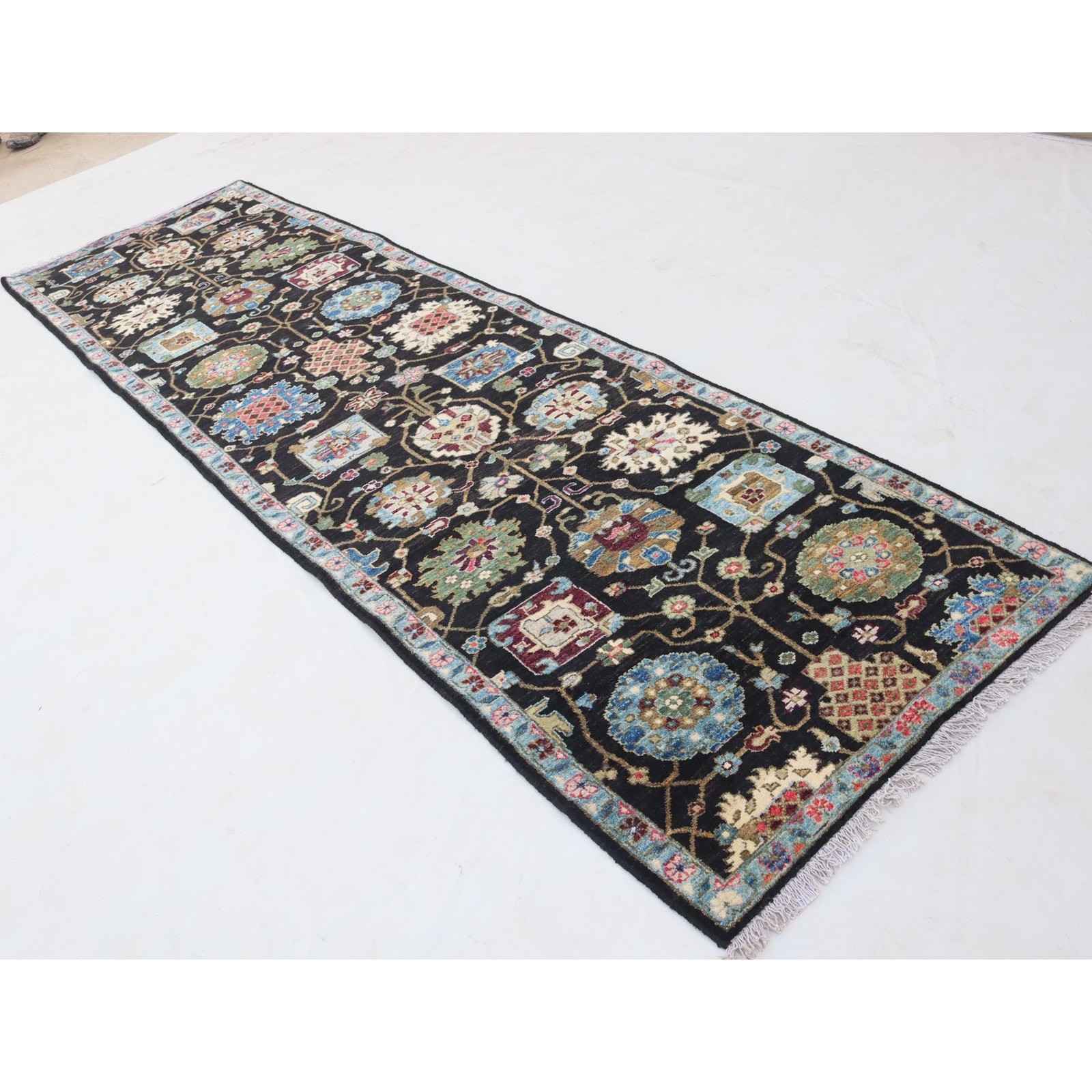 2’10 x 9’10 Ft Hand-knotted Afghan Bedjer Navy Blue Runner Rug