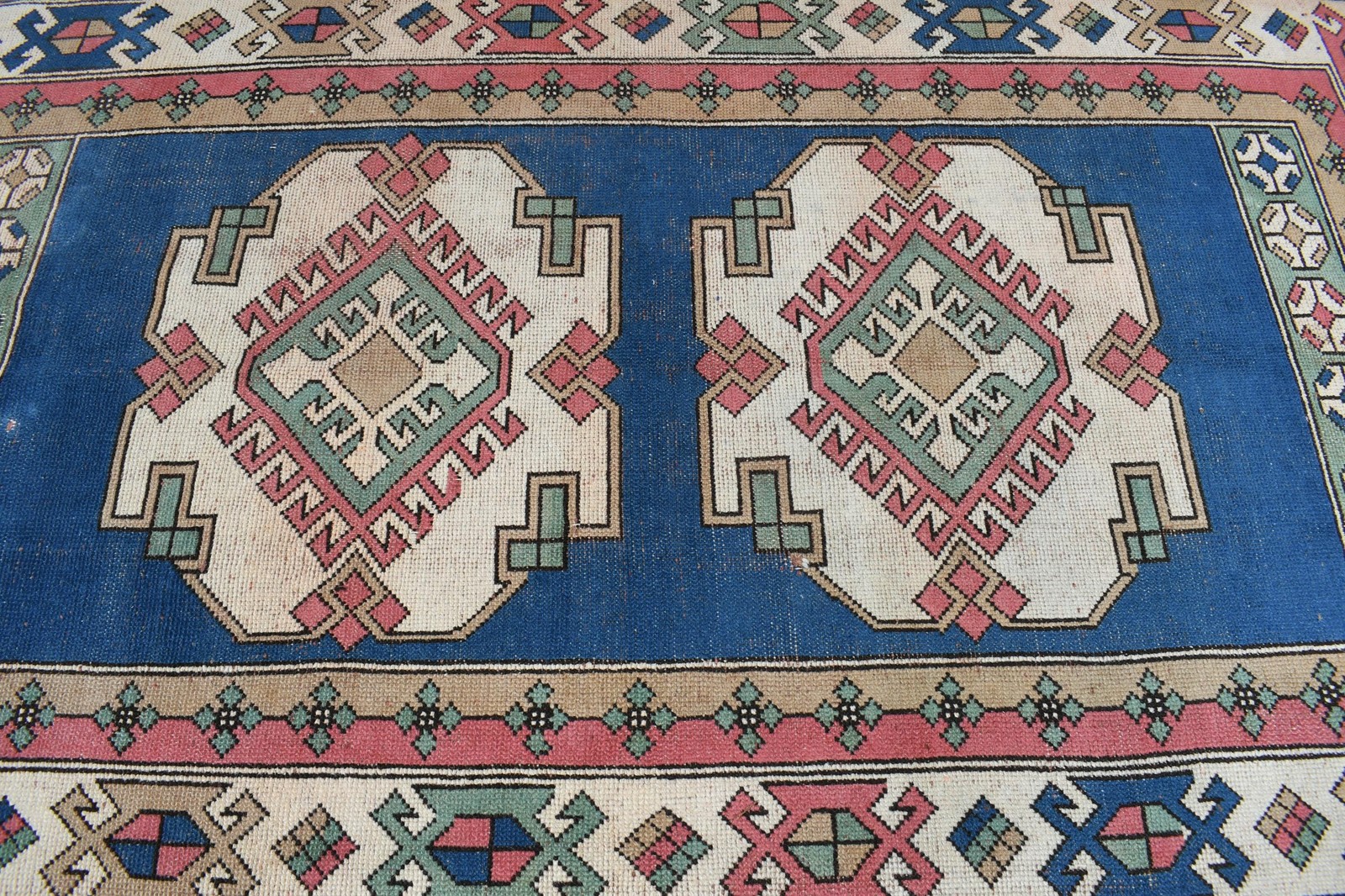 Turkish Vintage Large Rug 5,1×8,6 ft, Blue Wool Rug